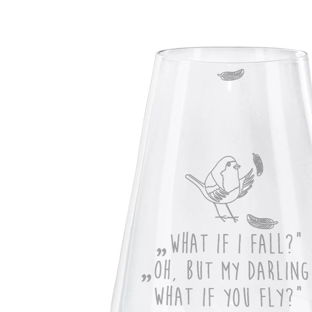 White Wine Glass robin feathers small animals, cute, funny, cute animal motives, hand drawn, small world, funny sayings, good mood, happy, gifts, gift ideas, special gifts, animal lover, card, slogan motivation, motivation pictures, robin, bird, What if i fall, flying, motivation slogans, slogan courage