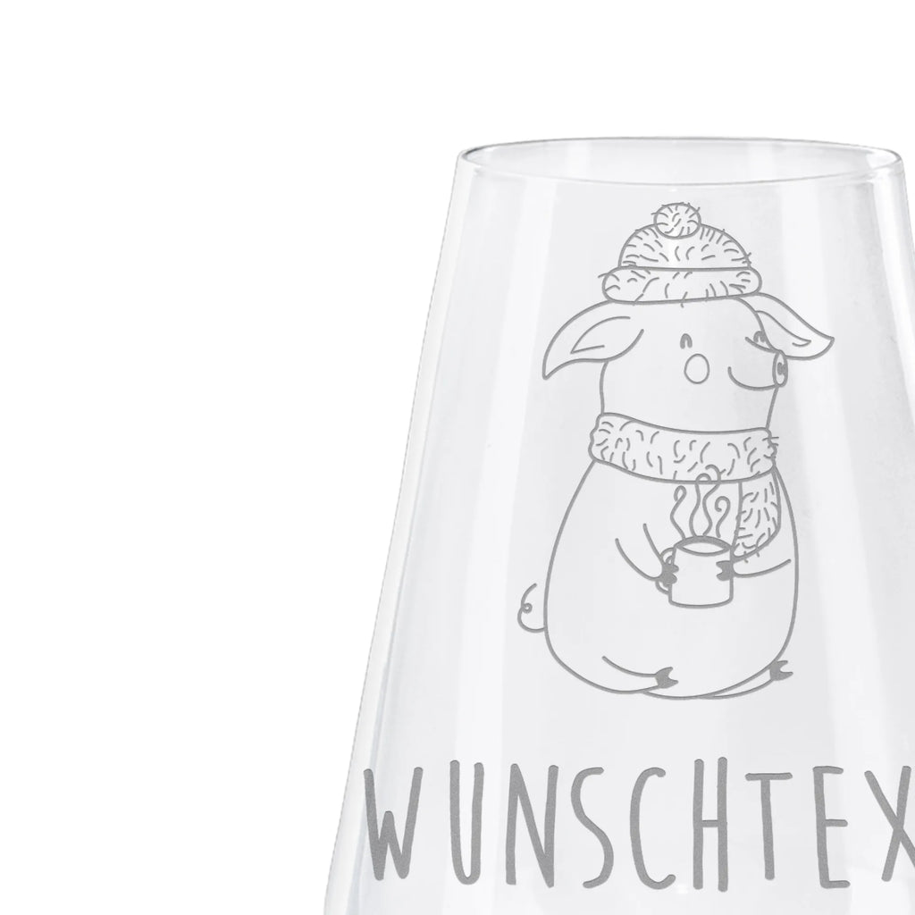 Personalized White Wine Glass Pig Mulled wine Winter, Christmas, Christmas time, snow, mulled pig, mulled wine, Christmas market, punch