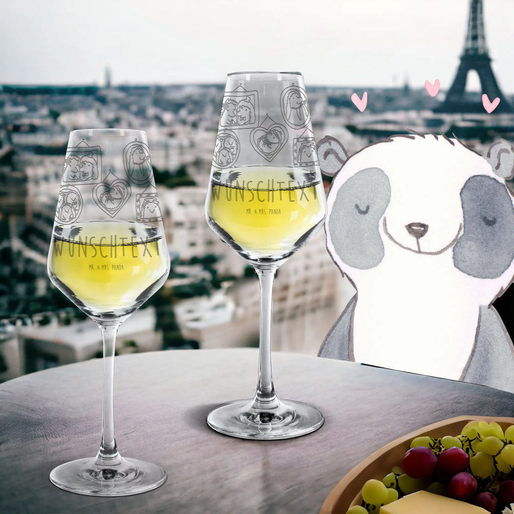 Personalized White Wine Glass Hedgehog family Family, Father's Day, Mother's Day, brother, sister, Mom, Dad, hedgehogs, pictures, happiness, mum, love, dad, solidarity