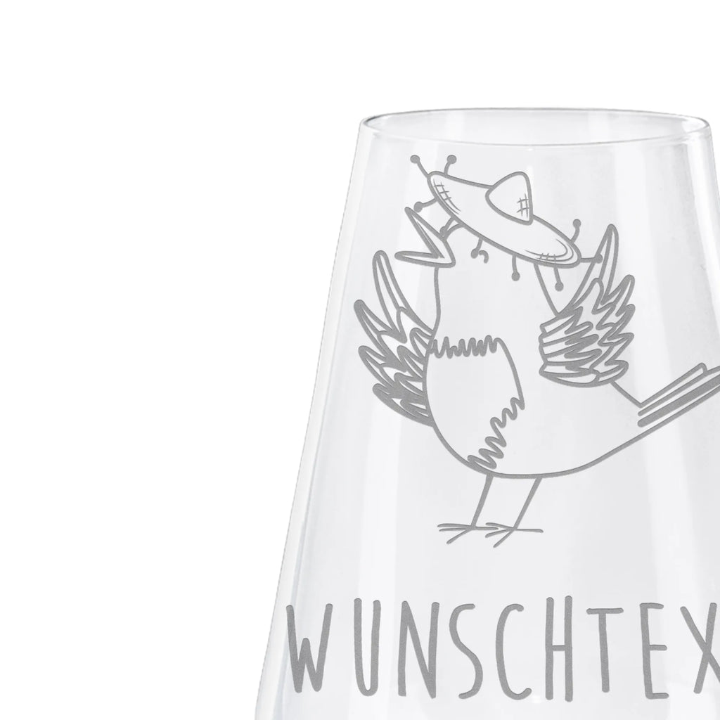 Personalized White Wine Glass Crow sombrero small animals, cute, funny, cute animal motives, hand drawn, small world, funny sayings, good mood, happy, gifts, gift ideas, special gifts, animal lover, card, Birds, Motivation, Happiness Saying, Be happy, Saying positive, Raven, Bird, Magpie