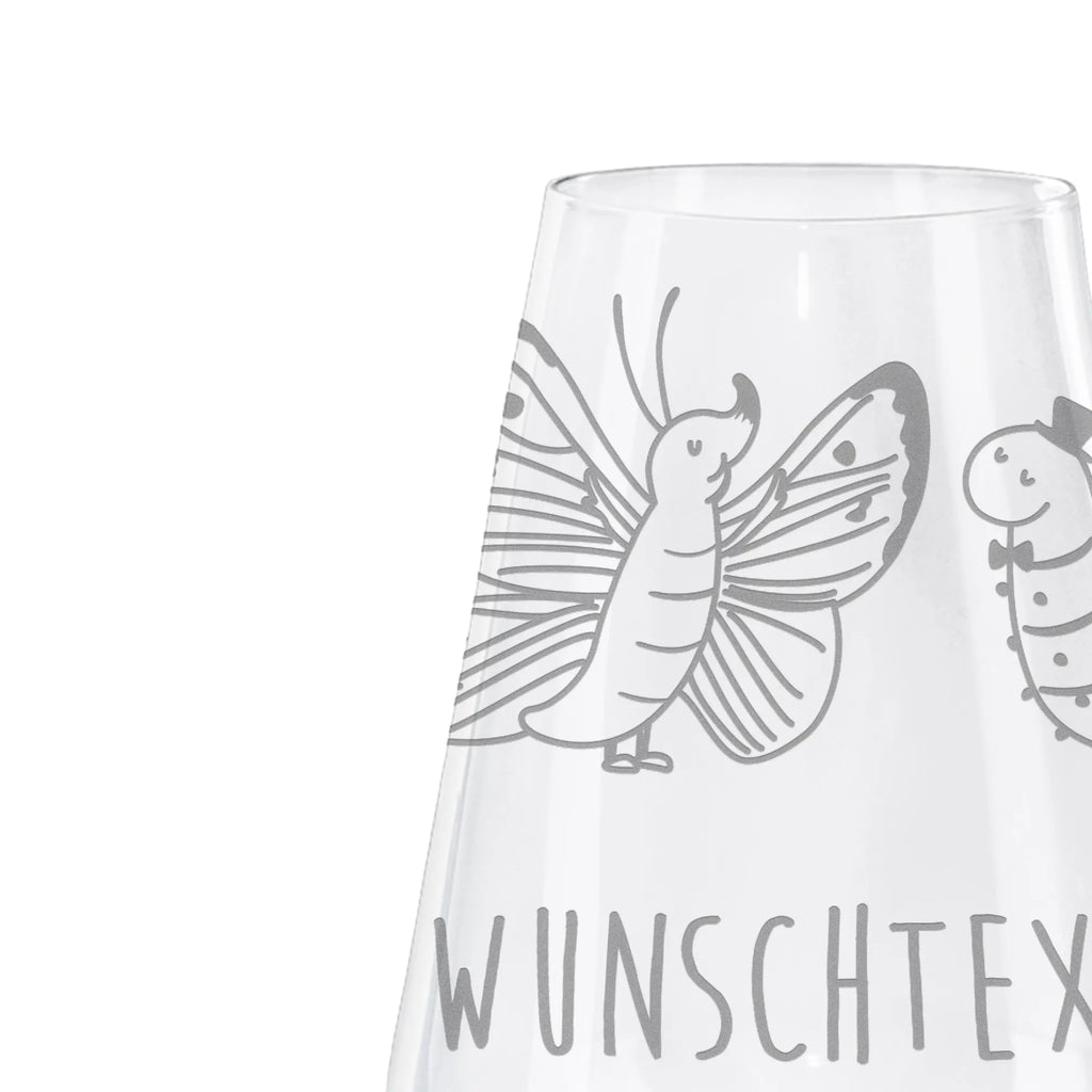 Personalized White Wine Glass Caterpillar butterfly small animals, cute, funny, cute animal motives, hand drawn, small world, funny sayings, good mood, happy, gifts, gift ideas, special gifts, animal lover, card, growing up, hat, Caterpillar, development, lemon butterfly, beauty, butterfly, cocoon