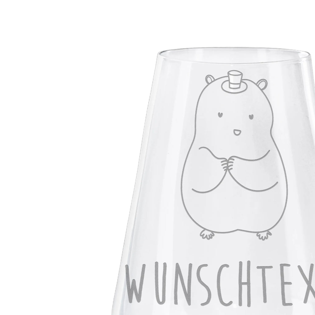 Personalized White Wine Glass hamster cap small animals, cute, funny, cute animal motives, hand drawn, small world, funny sayings, good mood, happy, gifts, gift ideas, special gifts, animal lover, card, magician, dwarf hamster, wizard, Houdini, Hamster, top hat, hat
