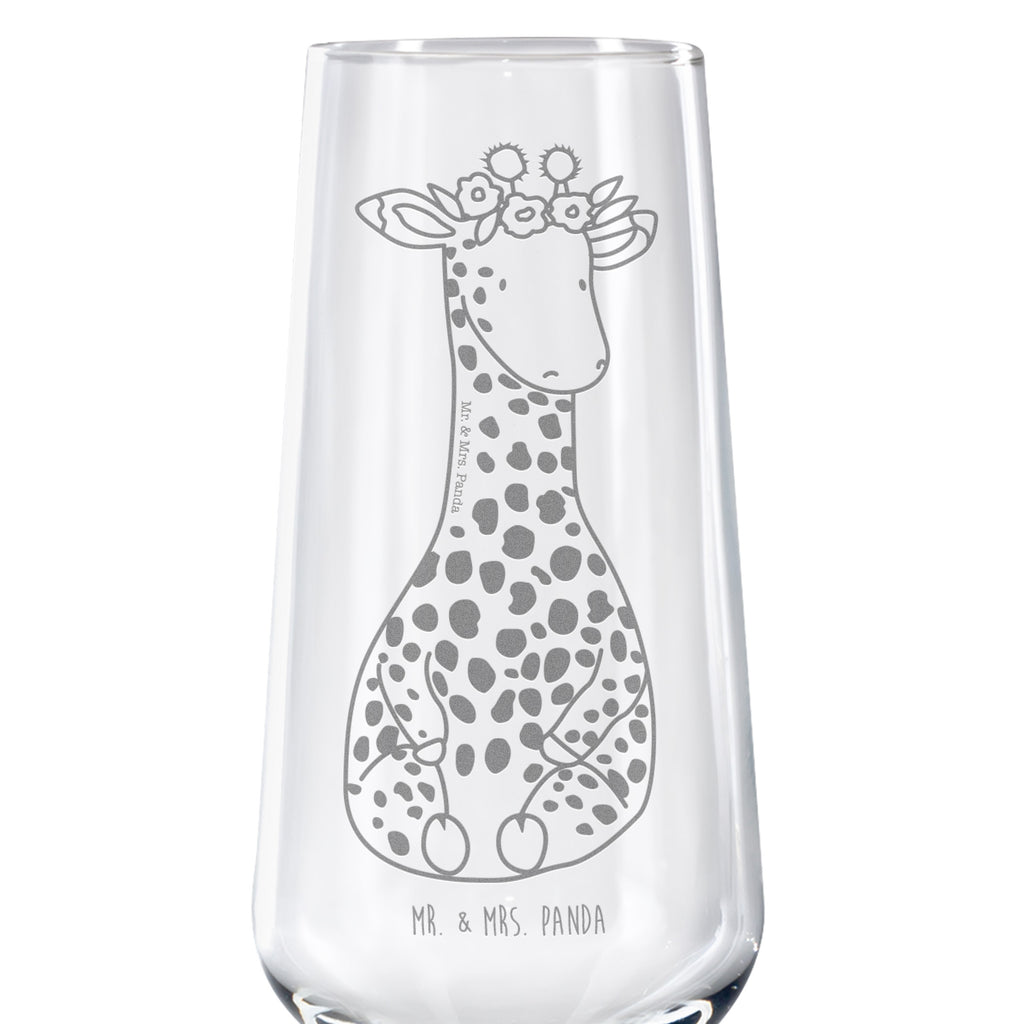 Sektglas Giraffe Blumenkranz Sektglas, Sektglas mit Gravur, Spülmaschinenfeste Sektgläser, Afrika, Wildtiere, Giraffe, Blumenkranz, Abenteurer, Selbstliebe, Freundin