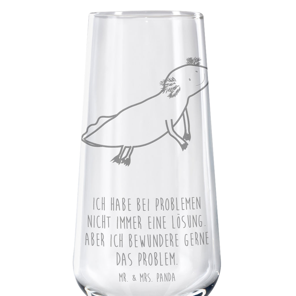 Sektglas Axolotl schwimmt Sektglas, Sektglas mit Gravur, Spülmaschinenfeste Sektgläser, Axolotl, Molch, Axolot, Schwanzlurch, Lurch, Lurche, Problem, Probleme, Lösungen, Motivation