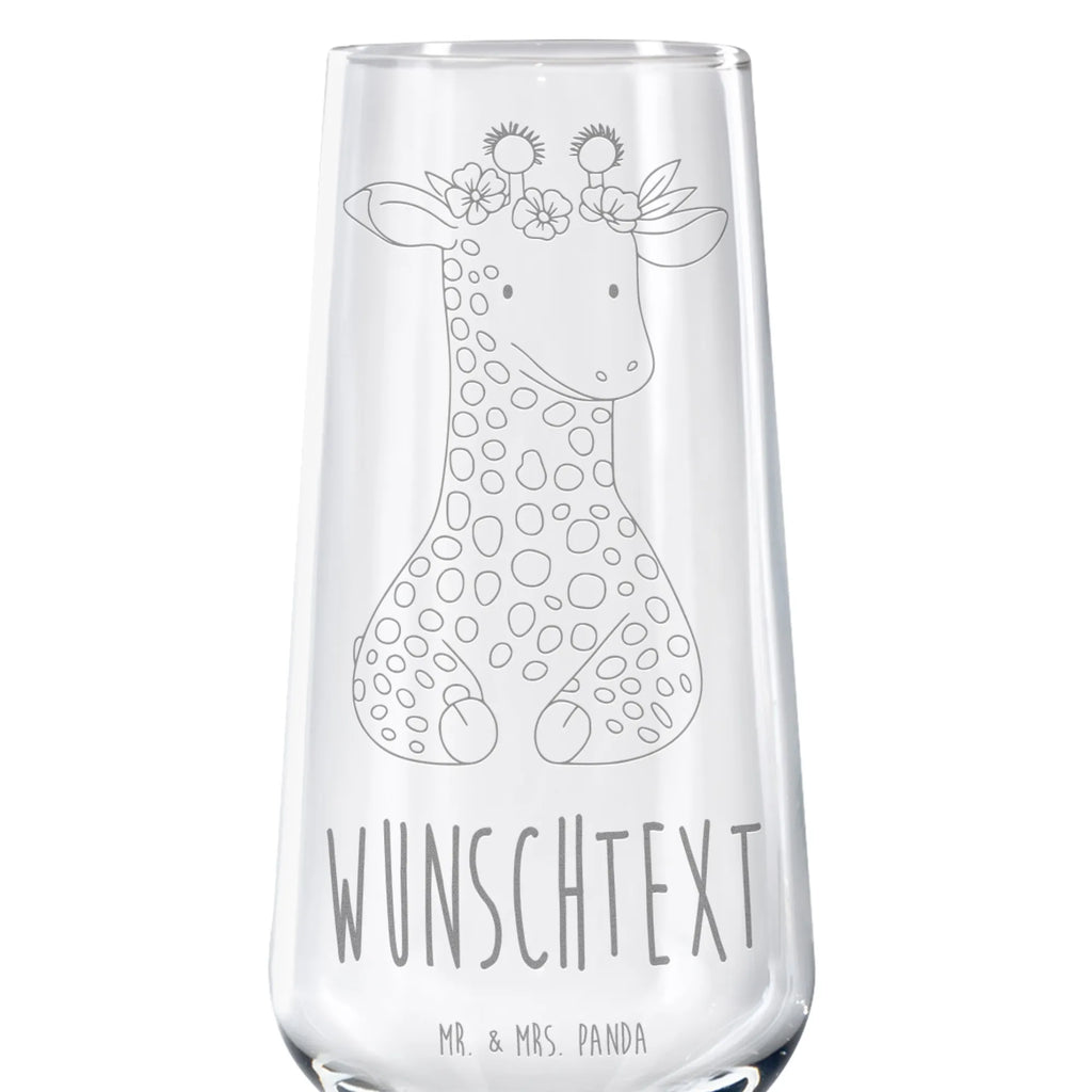 Personalized Sparkling Wine Glass giraffe flower wreath Africa, adventurer, friend, self-love, wreath of flowers, giraffe