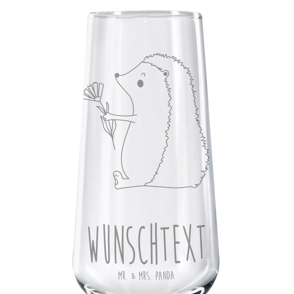 Personalized Sparkling Wine Glass Hedgehog Flower small animals, cute, funny, cute animal motives, hand drawn, small world, funny sayings, good mood, happy, gifts, gift ideas, special gifts, animal lover, card, hospital, sick, hedgehog, get well soon, recovery wishes, visit, illness