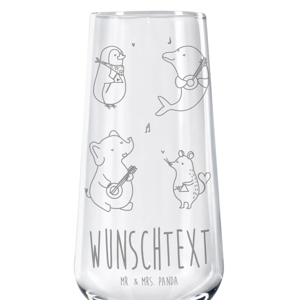 Personalized Sparkling Wine Glass Big tape small animals, cute, funny, cute animal motives, hand drawn, small world, funny sayings, good mood, happy, gifts, gift ideas, special gifts, animal lover, card, dolphin, music, musicians, mouse, elephant, band, triangle, guitar, penguin, dog