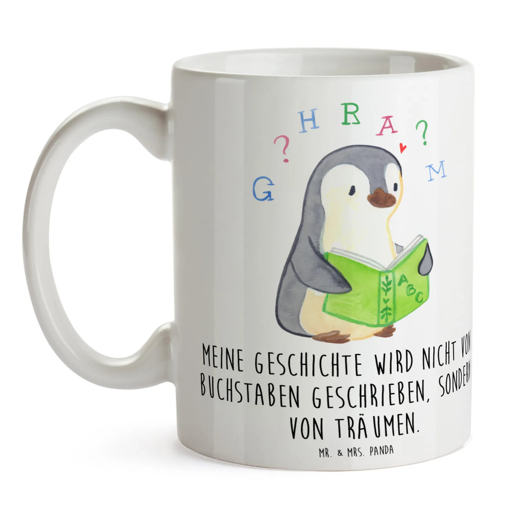 Tasse Pinguin Legasthenie Porzellantasse, Bürotasse, Tasse mit Motiven, Teetasse, Tasse, Kaffeetasse, Keramiktasse, Tasse mit Zitaten, Geschenktasse, Pinguin, Legasthenie, Rechtschreibstörung, Lese-Rechtschreibstörung