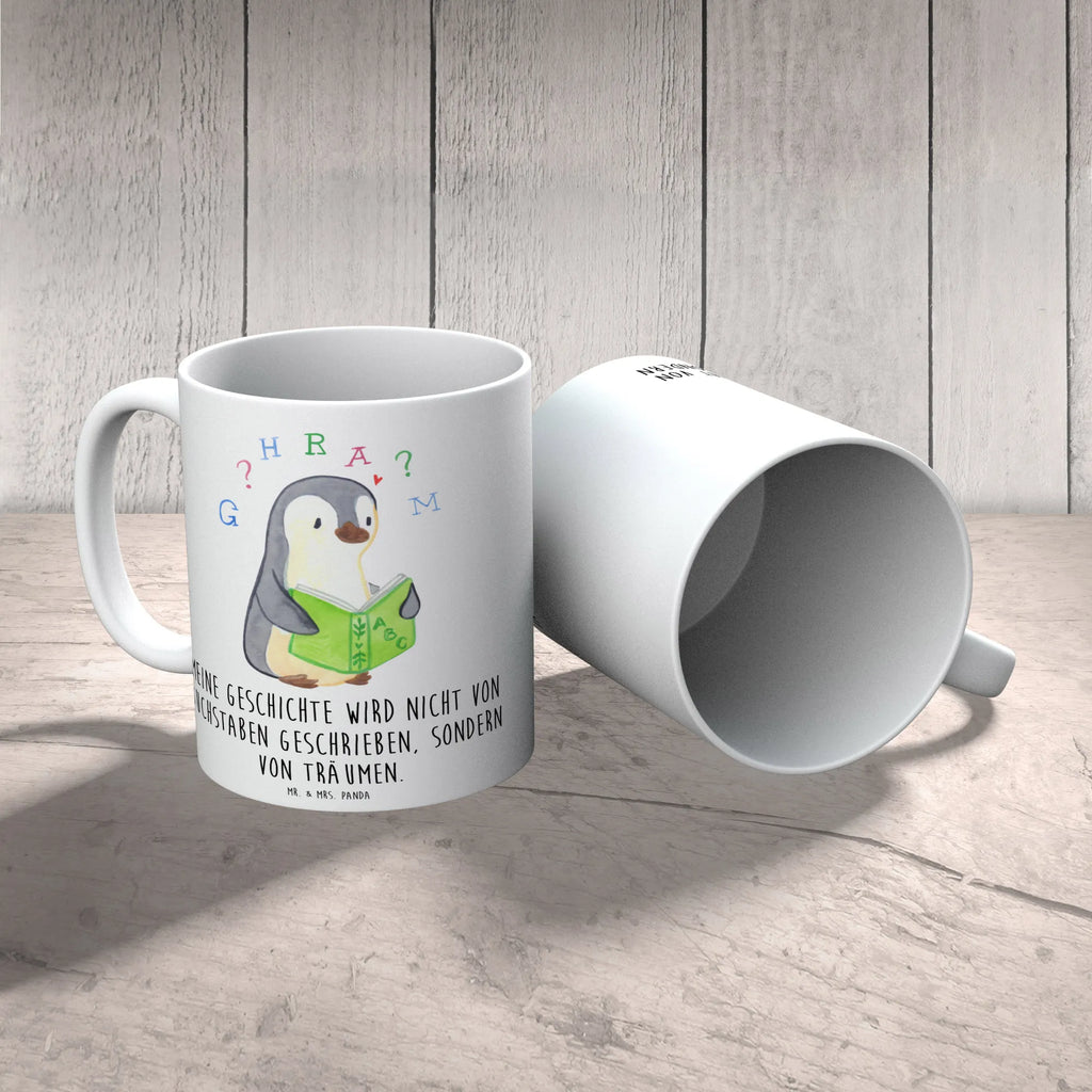 Tasse Pinguin Legasthenie Porzellantasse, Bürotasse, Tasse mit Motiven, Teetasse, Tasse, Kaffeetasse, Keramiktasse, Tasse mit Zitaten, Geschenktasse, Pinguin, Legasthenie, Rechtschreibstörung, Lese-Rechtschreibstörung