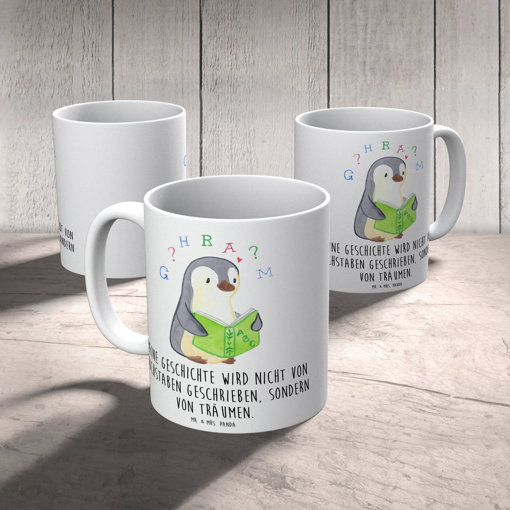 Tasse Pinguin Legasthenie Porzellantasse, Bürotasse, Tasse mit Motiven, Teetasse, Tasse, Kaffeetasse, Keramiktasse, Tasse mit Zitaten, Geschenktasse, Pinguin, Legasthenie, Rechtschreibstörung, Lese-Rechtschreibstörung