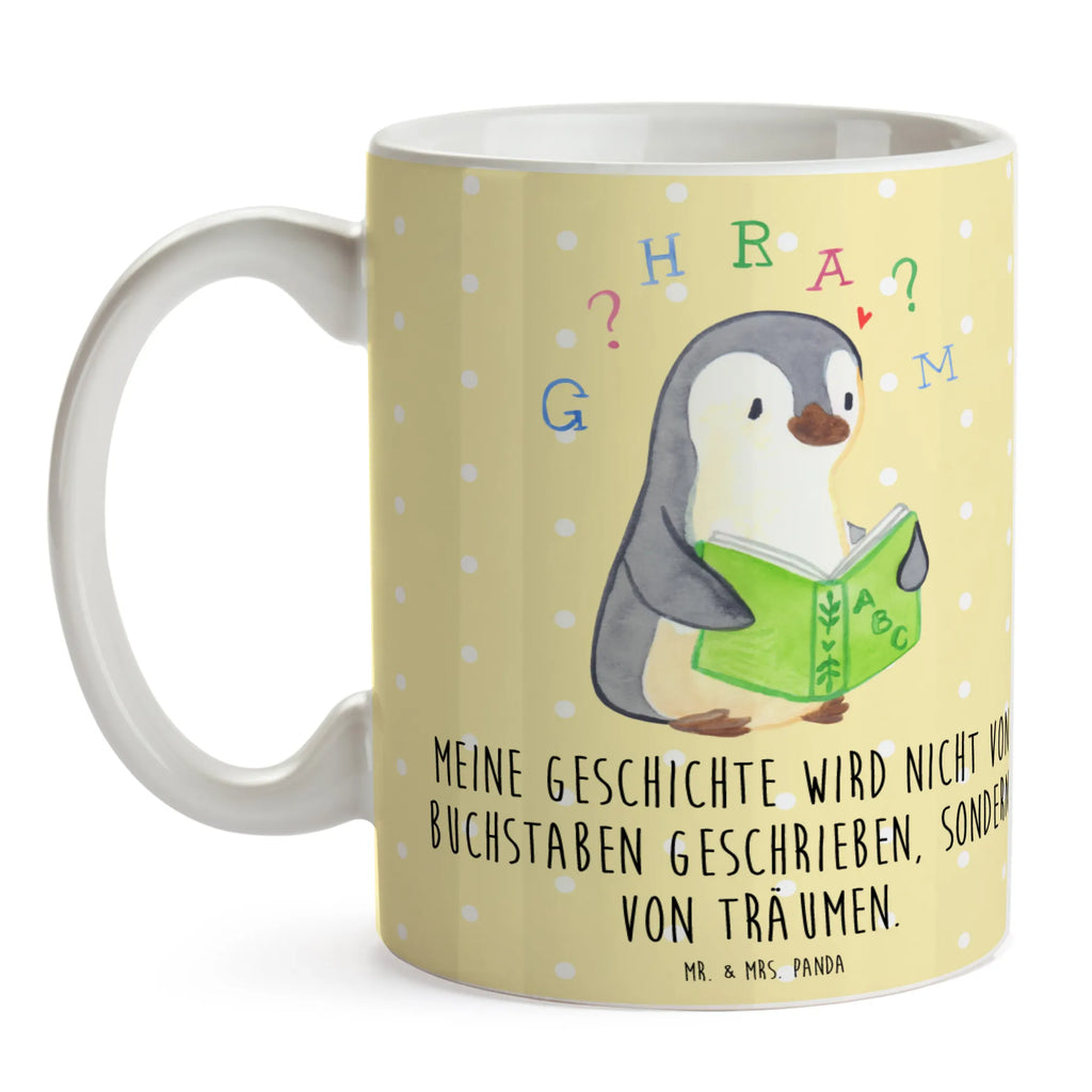 Tasse Pinguin Legasthenie Porzellantasse, Bürotasse, Tasse mit Motiven, Teetasse, Tasse, Kaffeetasse, Keramiktasse, Tasse mit Zitaten, Geschenktasse, Pinguin, Legasthenie, Rechtschreibstörung, Lese-Rechtschreibstörung