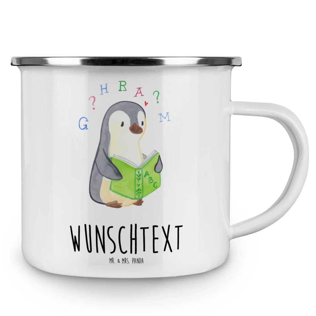 Personalised enamel cup Penguin Dyslexia tasse selbst gestalten, Emaille Tasse mit Namen, Campingtasse bedrucken, personalisierte tassen, tasse bedrucken, personalisierte tasse, Campinggeschirr personalsisert, Campingtasse personalisiert, tasse mit namen, tassen bedrucken, Emaille Tasse personalisiert, Namenstasse, Lese-Rechtschreibstörung, Pinguin, Legasthenie, Rechtschreibstörung