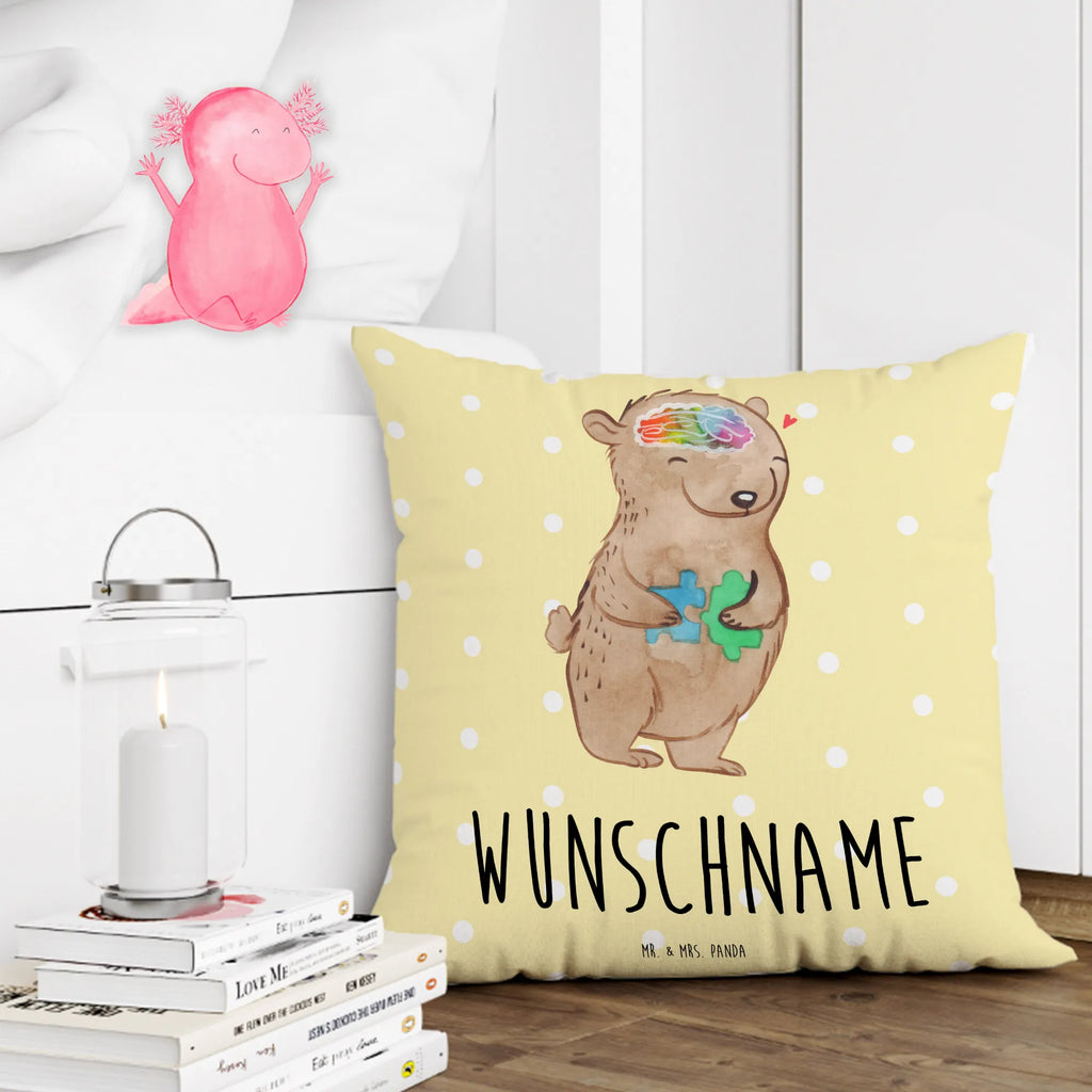 Personalisiertes Kissen Bär Autismus personalisiert, Kissen, Kopfkissen, bedrucken, Name, Wunschname, Entwicklungsstörungen, Autismus, Bär, Asperger Autismus, Autismus-Spektrum-Störungen, ASS