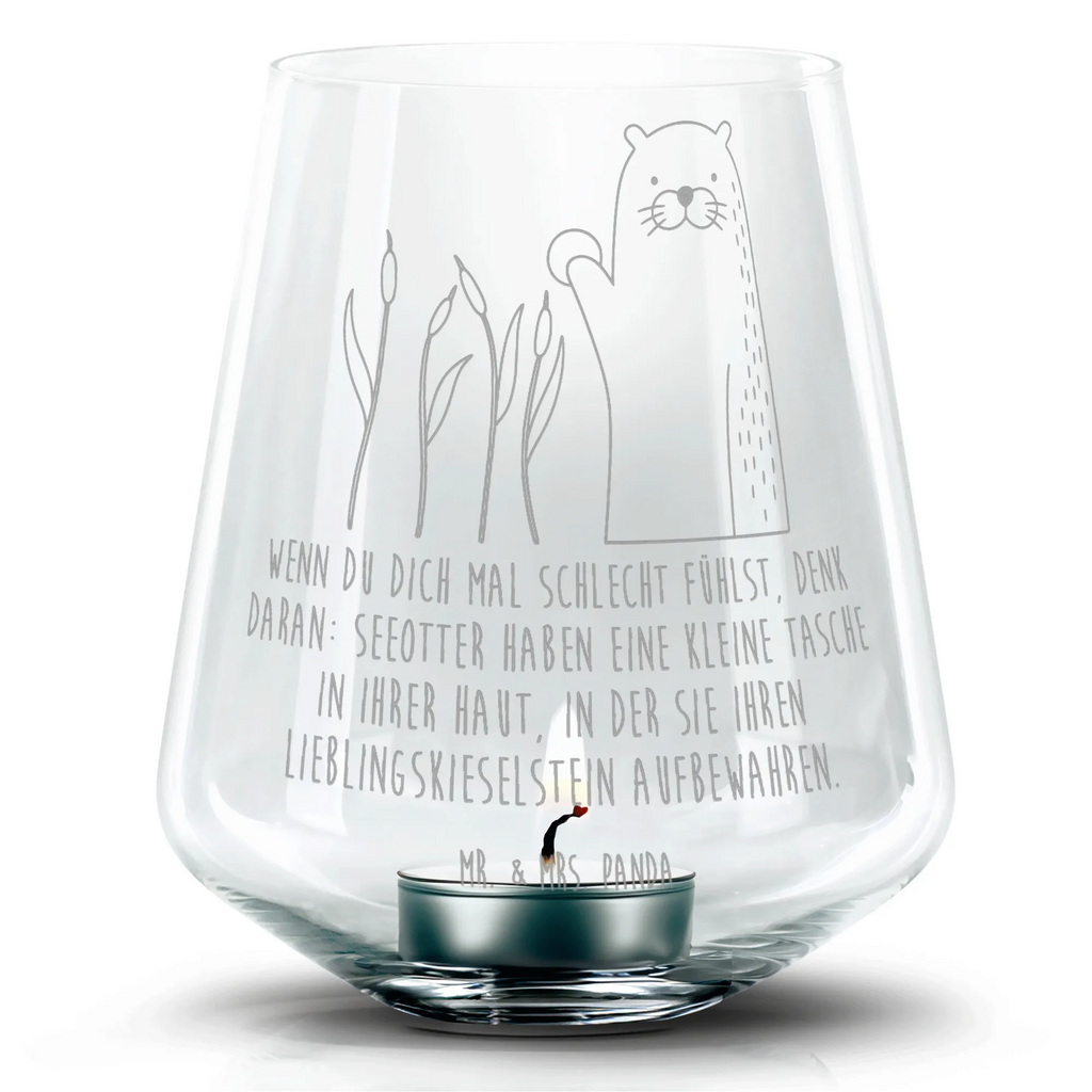 Gravur Teelicht Otter Stein Teelicht, Windlicht aus Glas, Romatisches Windlicht, Gravur Windlicht, Teelichthalter, Otter, Fischotter, Seeotter, Otter Seeotter See Otter