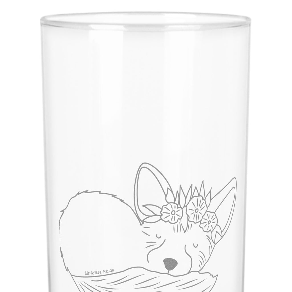 Wasserglas Wüstenfuchs Blumenkranz Wasserglas, Glas, Trinkglas, Wasserglas mit Gravur, Glas mit Gravur, Trinkglas mit Gravur, Afrika, Wildtiere, Wüste, Wüstenfuchs, Blumen, Blumenkranz, Glücklich