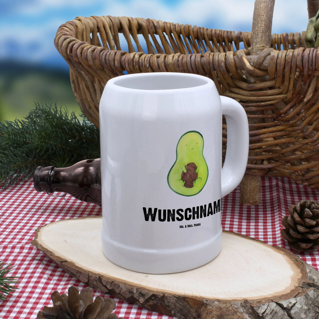 Personalisierter Bierkrug Avocado mit Kern Bierkrug mit Namen, Bierkrug personalisieren, Bierglas mit Namen, Personalisierung, Bedrucken, Avocado, Veggie, Vegan, Gesund, Avokado, Avocadokern, Kern, Pflanze, Spruch Leben