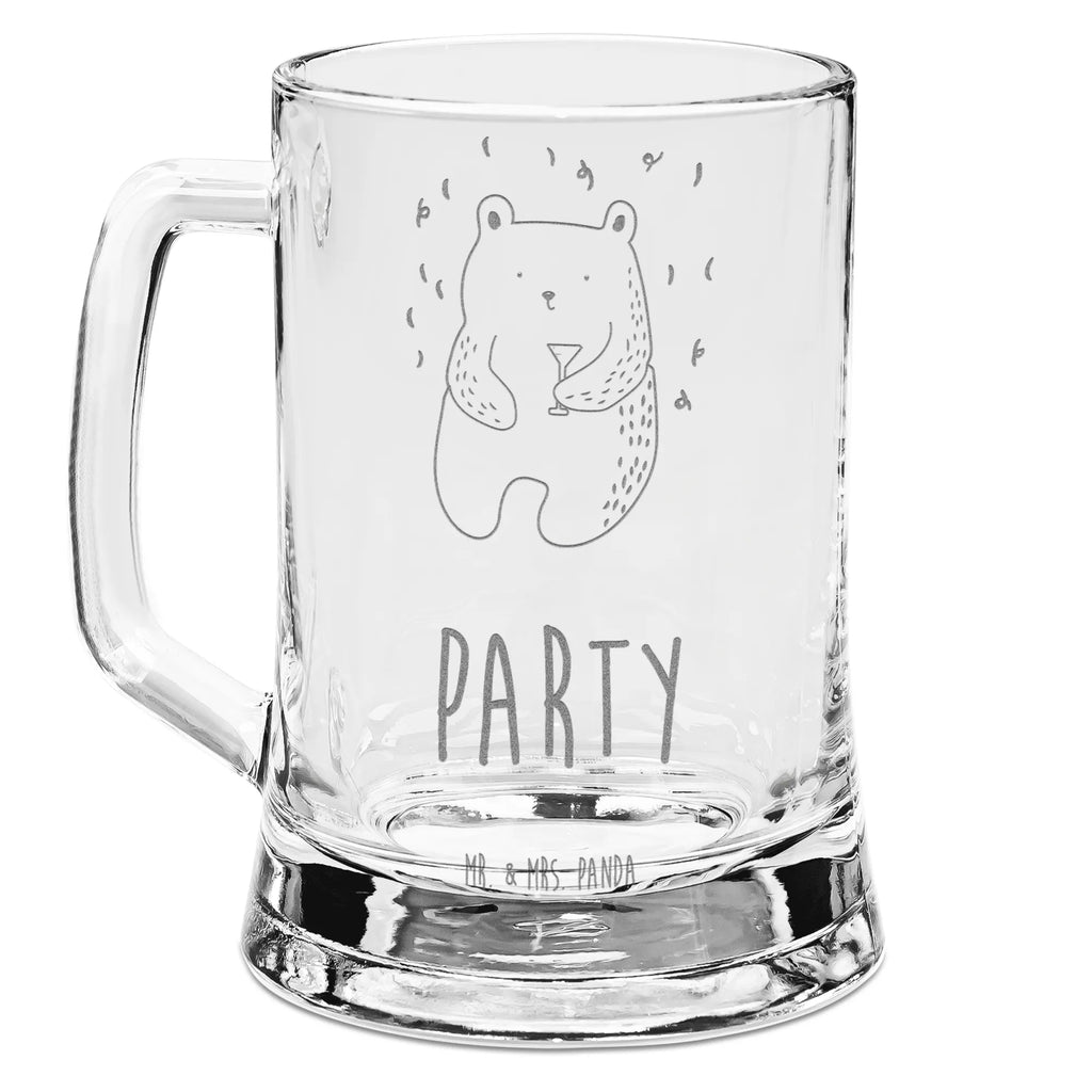 Engraved Beer Mug bear party bear, teddy, teddy bear, cuddly toy, Birthday present, Funny, Good mood, Celebrate, Party, Bring a present, Present, Birthday, Partying