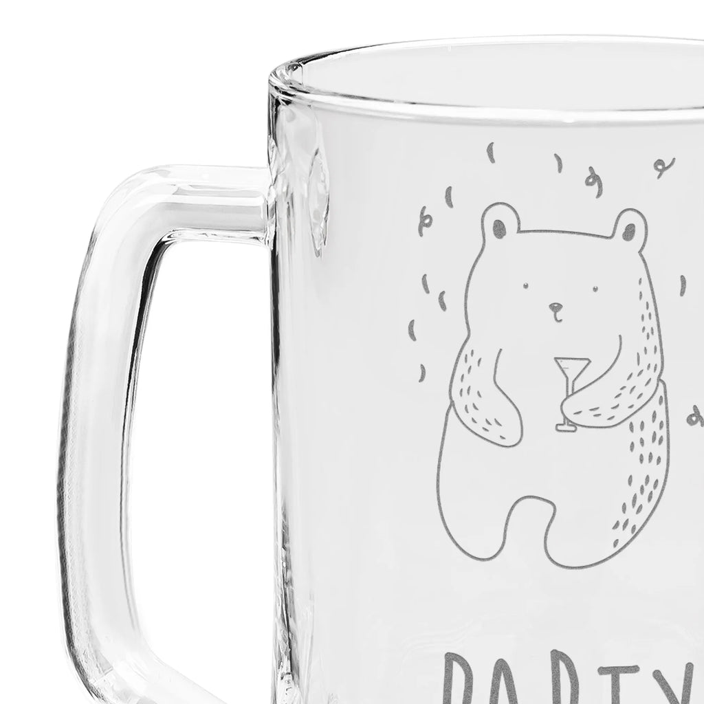 Engraved Beer Mug bear party bear, teddy, teddy bear, cuddly toy, Birthday present, Funny, Good mood, Celebrate, Party, Bring a present, Present, Birthday, Partying