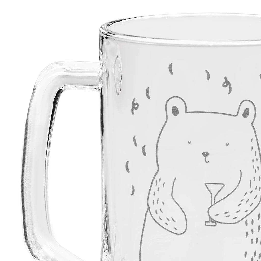 Engraved Beer Mug bear party bear, teddy, teddy bear, cuddly toy, Birthday present, Funny, Good mood, Celebrate, Party, Bring a present, Present, Birthday, Partying
