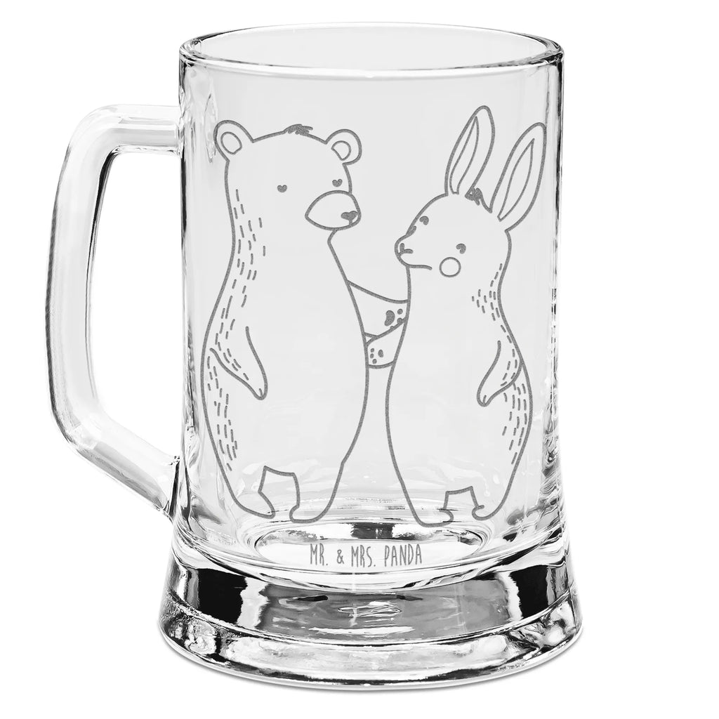 Engraved Beer Mug bear and rabbit Embrace Love, Loving, Two, Together, Marriage, Engagement, Proposal of marriage, Love gift, gift for her, gift for him, anniversary gift, bear, best friends, best friend, friends, rabbit
