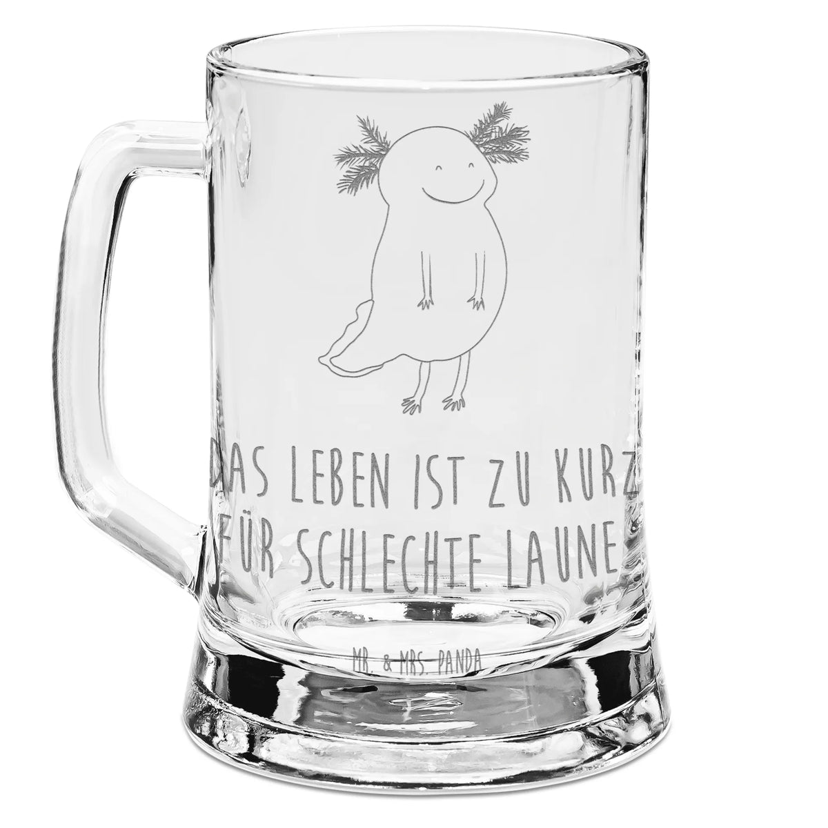 Engraved Beer Mug axolotl Happy Axelotl, marine animals, Mexican walking fish, salamander, good mood, tail, amphibian