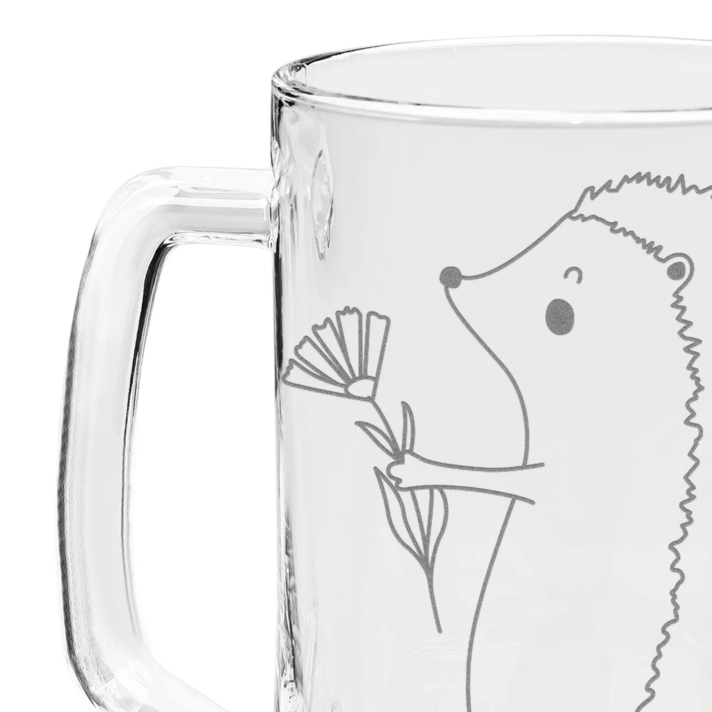 Grawerowany Kufel Piwa jeż Kwiaty Motywy zwierzęce, dobra energia, zabawne powiedzonka, zwierzęta
