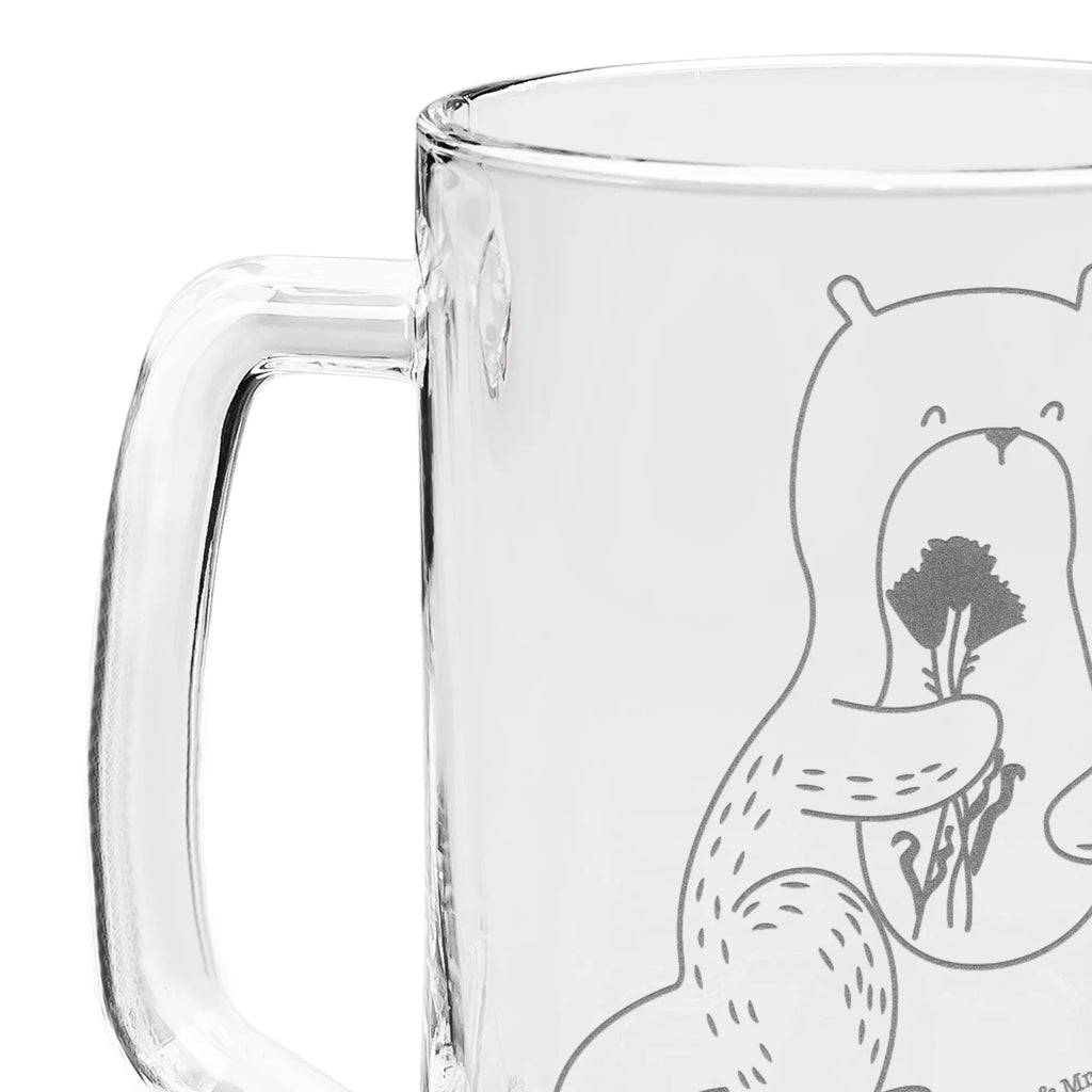 Grawerowany Kufel Piwa wydra bukiet kwiatów Kuna, wydra, morska wydra