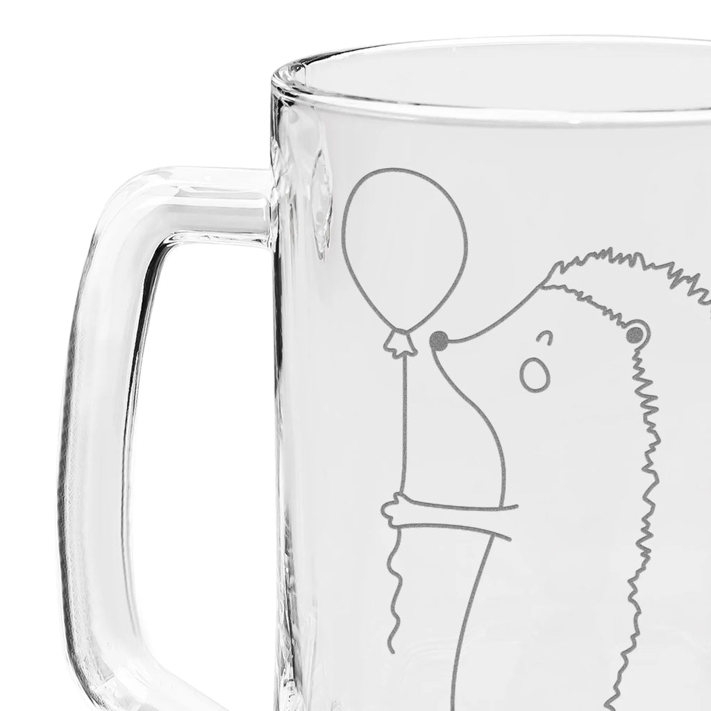 Engraved Beer Mug Hedgehog balloon small animals, cute, funny, cute animal motives, hand drawn, small world, funny sayings, good mood, happy, gifts, gift ideas, special gifts, animal lover, card, hedgehog, Birthday Child, Happy Birthday, Birthday, Balloon