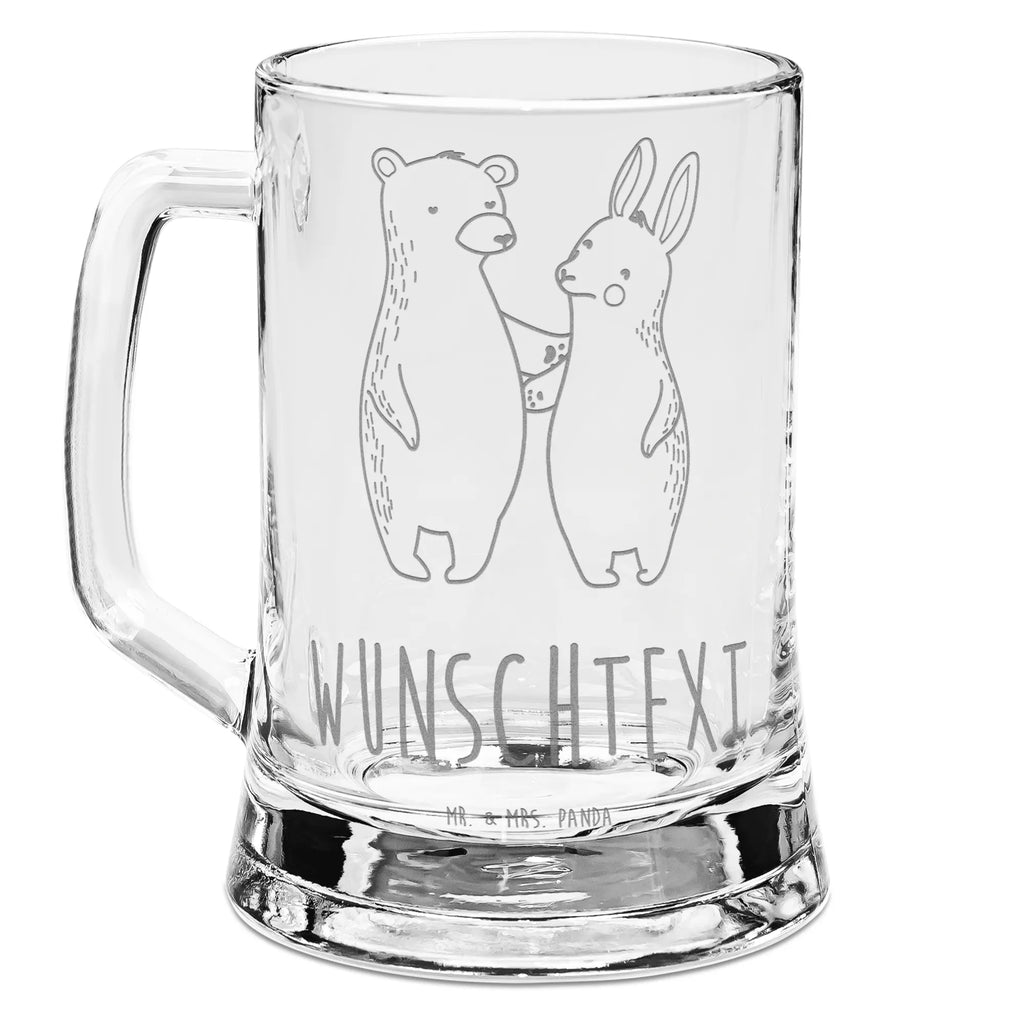 Personalized Engraved Beer Mug bear and rabbit Embrace Love, Loving, Two, Together, Marriage, Engagement, Proposal of marriage, Love gift, gift for her, gift for him, anniversary gift, best friend, bear, best friends, rabbit, friends