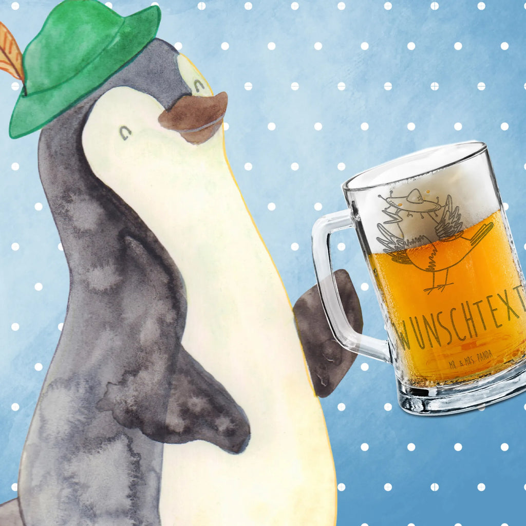 Personalized Engraved Beer Mug Crow sombrero small animals, cute, funny, cute animal motives, hand drawn, small world, funny sayings, good mood, happy, gifts, gift ideas, special gifts, animal lover, card, Birds, Happiness Saying, Raven, Motivation, Bird, Magpie, Be happy, Saying positive