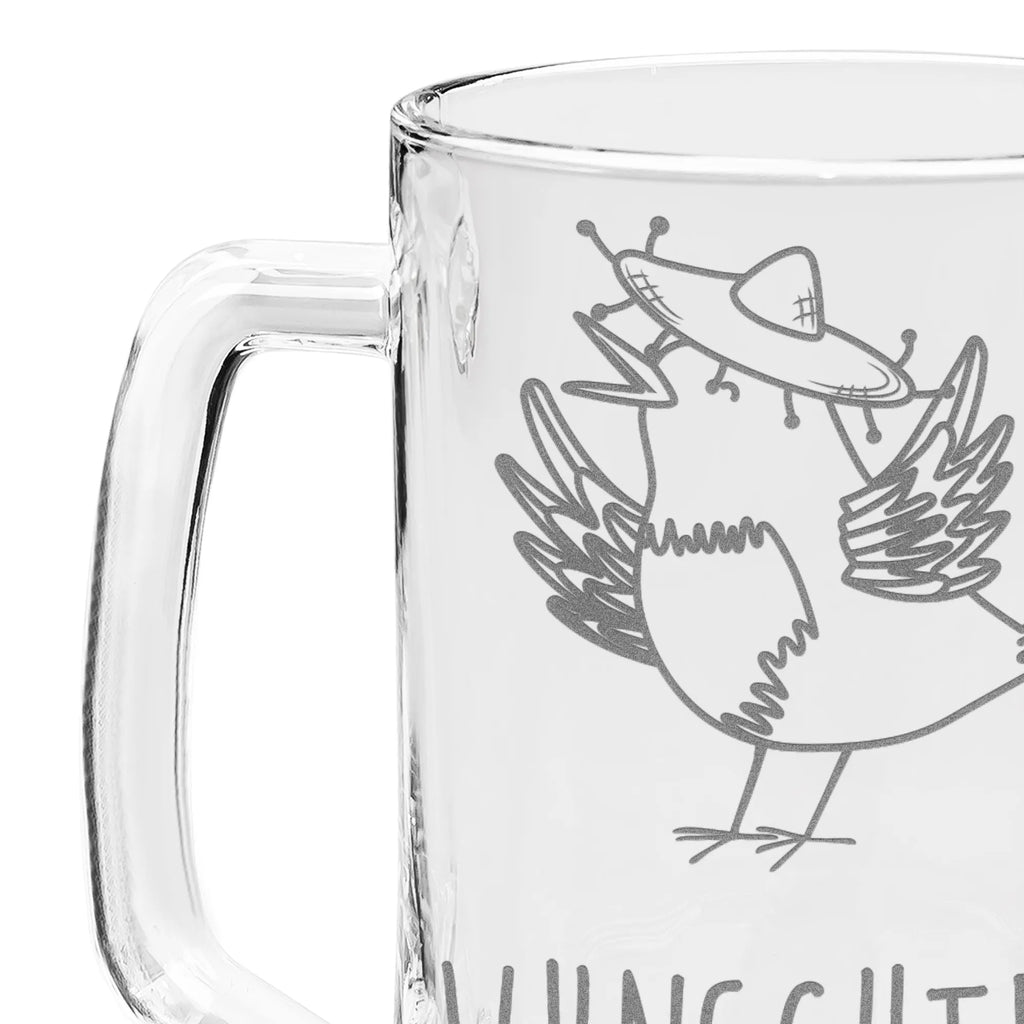 Personalized Engraved Beer Mug Crow sombrero small animals, cute, funny, cute animal motives, hand drawn, small world, funny sayings, good mood, happy, gifts, gift ideas, special gifts, animal lover, card, Birds, Happiness Saying, Raven, Motivation, Bird, Magpie, Be happy, Saying positive