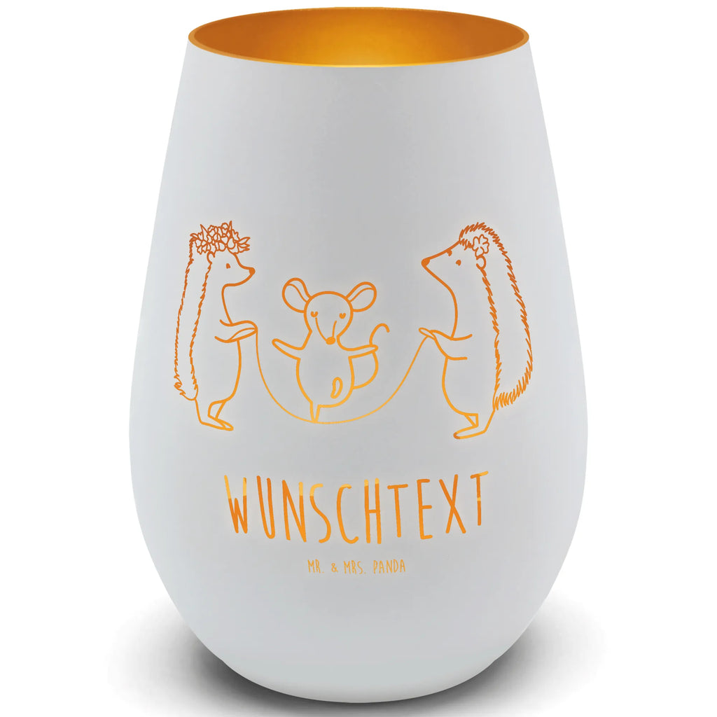 Gold Personalized Lantern Hedgehog skipping small animals, cute, funny, cute animal motives, hand drawn, small world, funny sayings, good mood, happy, gifts, gift ideas, special gifts, animal lover, card, rope skipping, kindergarten, children, hedgehog, mouse