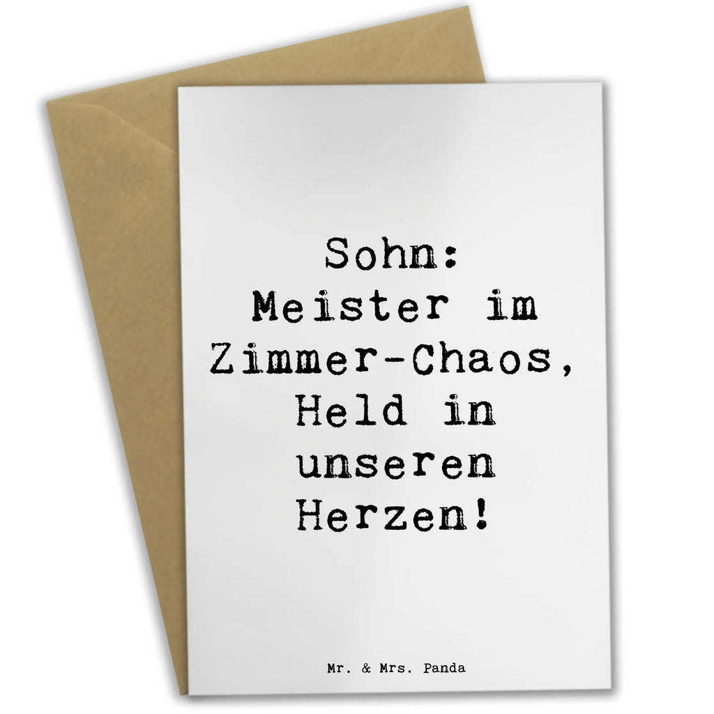Greetings card Saying Sohn: Meister im Zimmer-Chaos, Held in unseren Herzen! Grußkarte, Klappkarte, Einladungskarte, Glückwunschkarte, Hochzeitskarte, Geburtstagskarte, Karte, Ansichtskarten, Familie, Vatertag, Muttertag, Bruder, Schwester, Mama, Papa, Oma, Opa