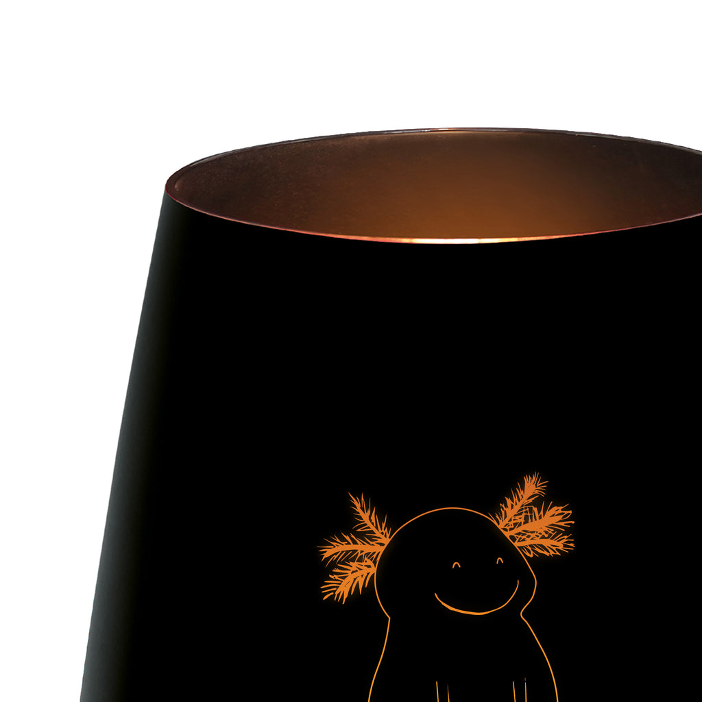 Gold Windlicht Axolotl Glücklich Windlicht, Teelicht, Graviertes Windlicht, Windlicht Gravur, Kerze, Windlicht aus Glas, Teelicht aus Glas, Axolotl, Molch, Axolot, Schwanzlurch, Lurch, Lurche, Motivation, gute Laune