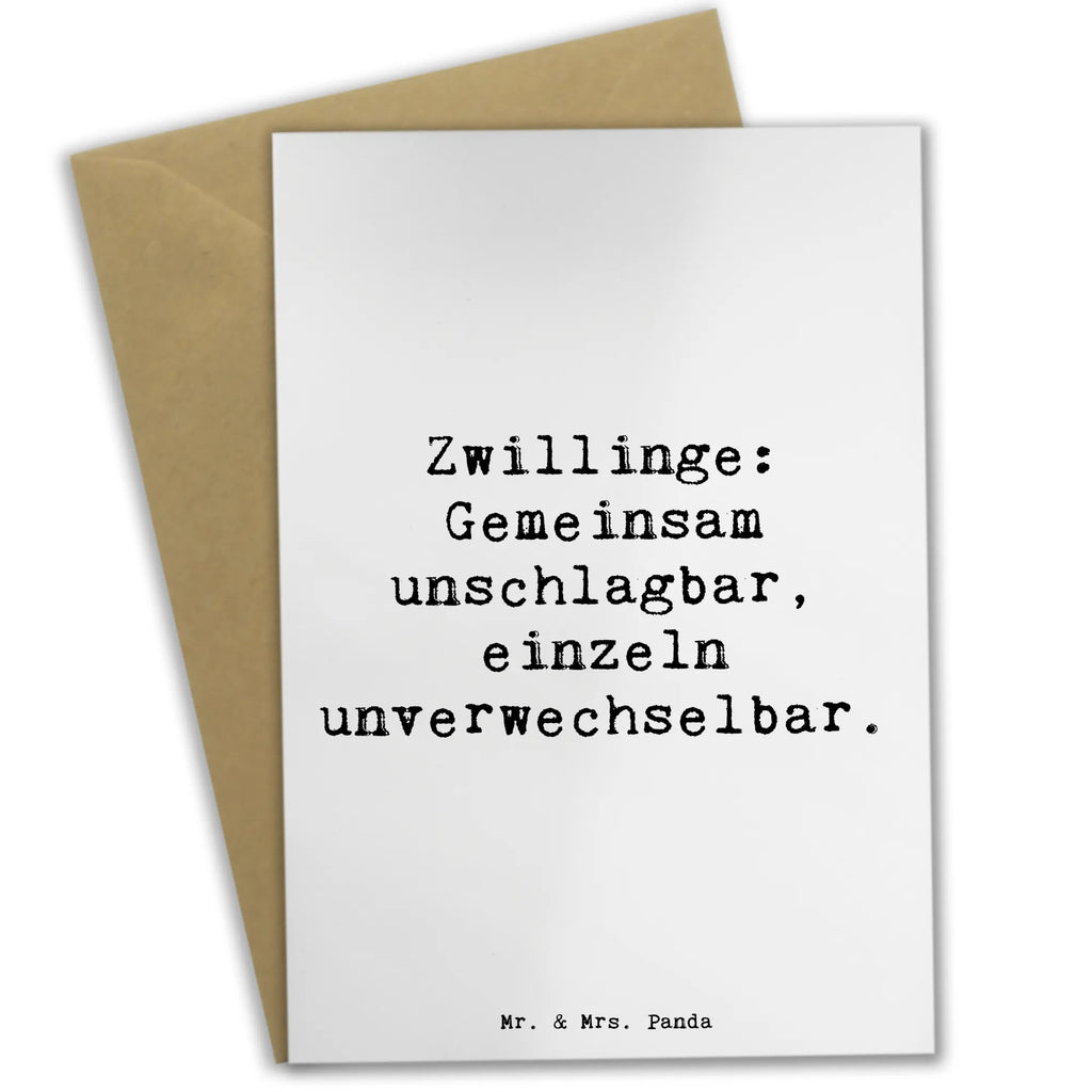 Greetings card Saying Zwillinge: Gemeinsam unschlagbar, einzeln unverwechselbar. Grußkarte, Klappkarte, Einladungskarte, Glückwunschkarte, Hochzeitskarte, Geburtstagskarte, Karte, Ansichtskarten, Familie, Vatertag, Muttertag, Bruder, Schwester, Mama, Papa, Oma, Opa