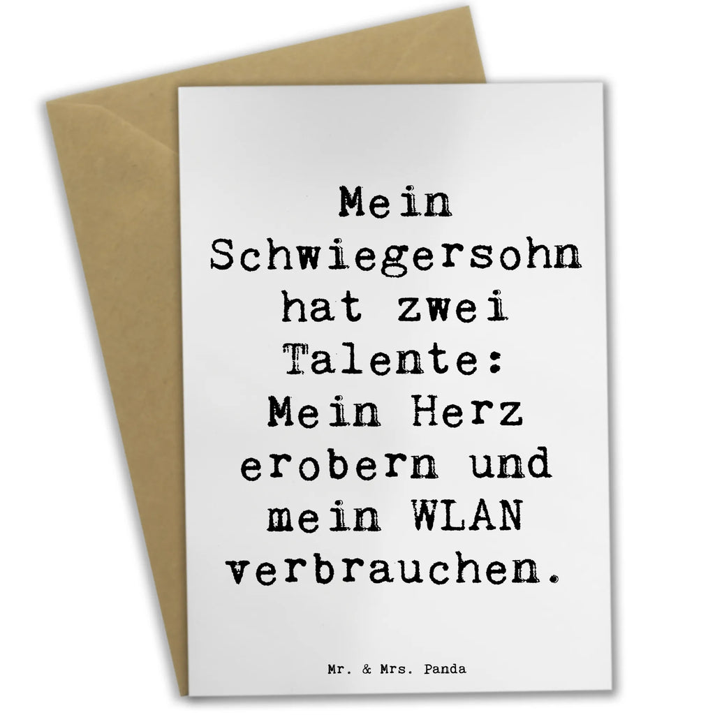 Greetings card Saying Mein Schwiegersohn hat zwei Talente: Mein Herz erobern und mein WLAN verbrauchen. Grußkarte, Klappkarte, Einladungskarte, Glückwunschkarte, Hochzeitskarte, Geburtstagskarte, Karte, Ansichtskarten, Familie, Vatertag, Muttertag, Bruder, Schwester, Mama, Papa, Oma, Opa