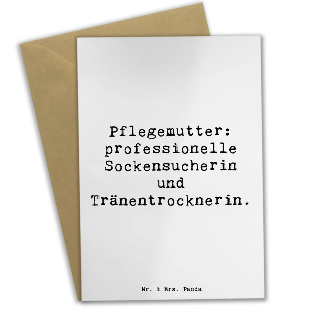 Kartka okolicznościowa Powiedzenie Pflegemutter: professionelle Sockensucherin und Tränentrocknerin. Grußkarte, Klappkarte, Einladungskarte, Glückwunschkarte, Hochzeitskarte, Geburtstagskarte, Karte, Ansichtskarten, Familie, Vatertag, Muttertag, Bruder, Schwester, Mama, Papa, Oma, Opa