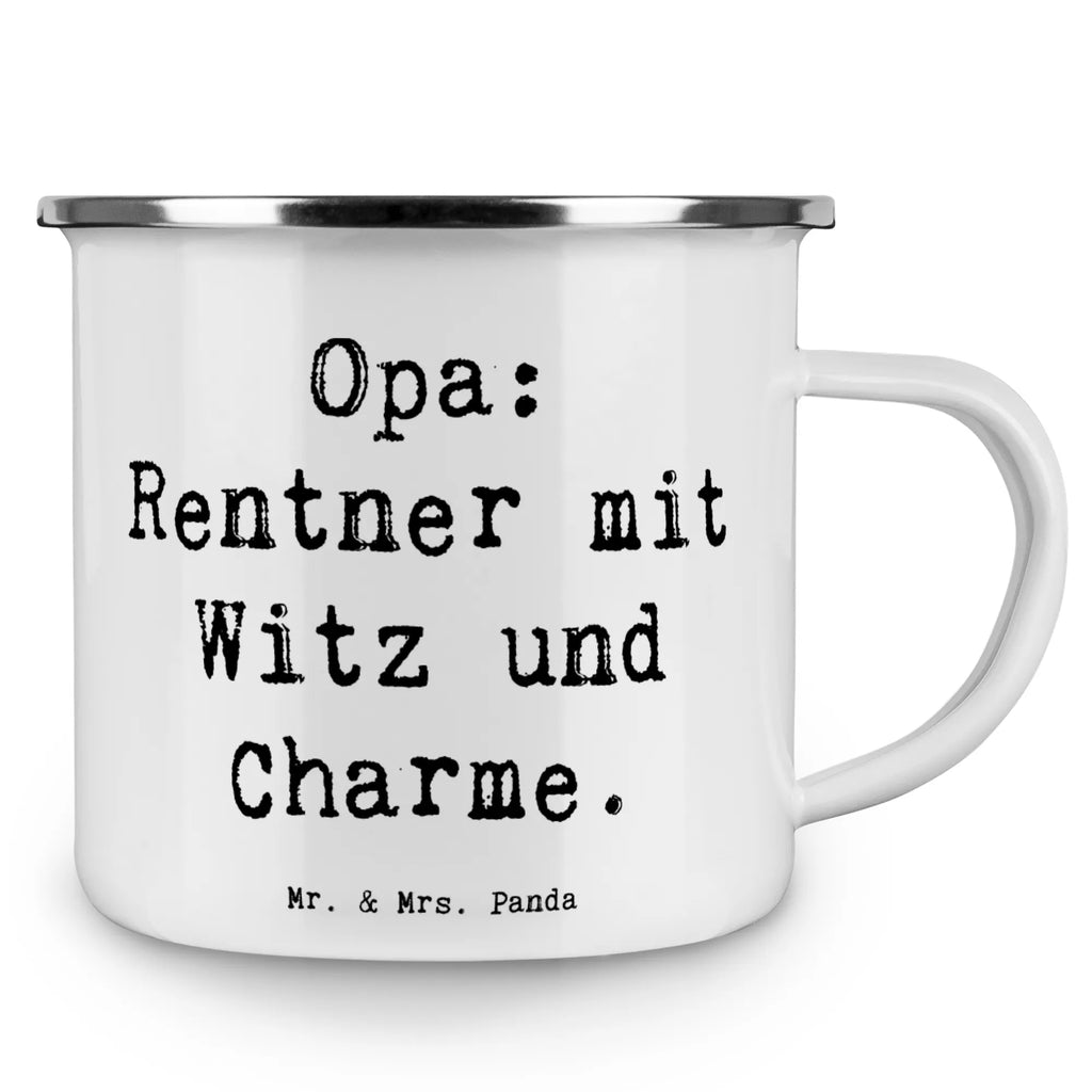 Enamel camping mug Saying Opa: Rentner mit Witz und Charme. Tasse Emaille, Campingbecher, reisetasse, Reisebecher, Teebecher, blechbecher, Blechtasse, metallbecher, Kaffeetasse, emaillebecher, becher emaille, Emailletasse, Trinkbecher, Metalltasse, Becher, wanderbecher, Tasse, Teetasse, wandertasse, Pott, Emaille Tasse, Campingtasse, Kaffeebecher, Emaille Becher, Muttertag, Vatertag, Mama, Papa, Oma, Opa, Familie, Schwester, Bruder