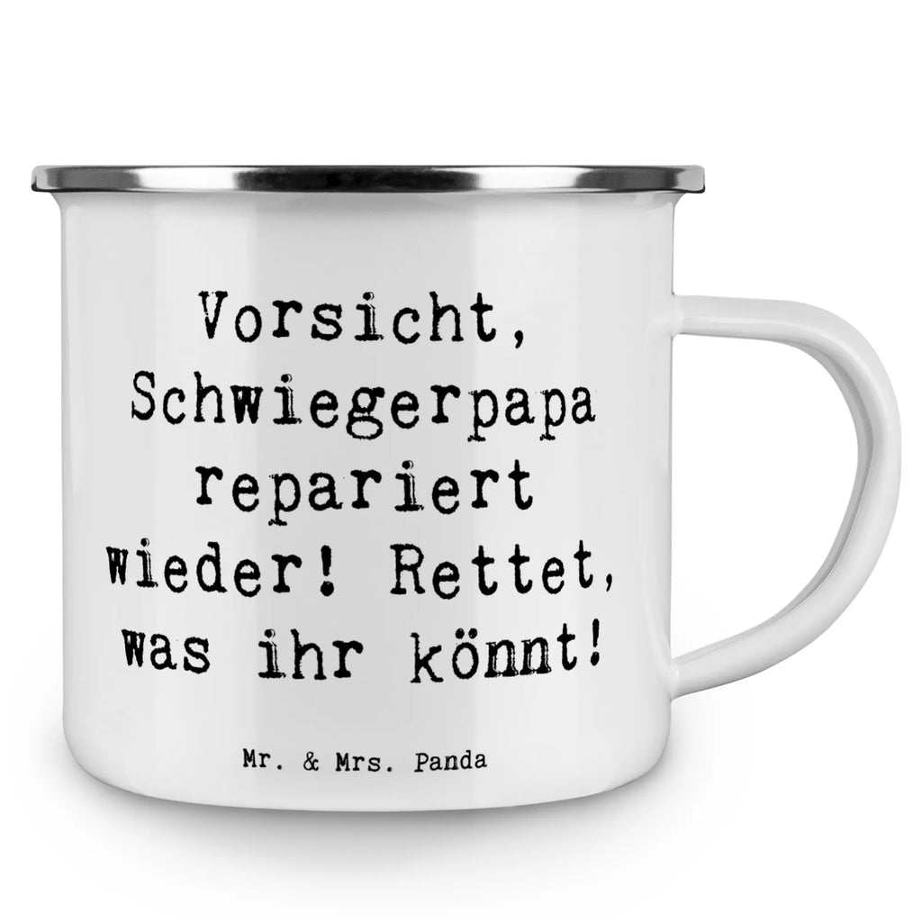 Camping Emaille Tasse Spruch Schwiegerpapa Repariert Kaffeetasse, Reisebecher, Emailletasse, Tasse, Tasse Emaille, emaillebecher, Becher, becher emaille, reisetasse, Trinkbecher, Teetasse, Kaffeebecher, wanderbecher, Metalltasse, blechbecher, Blechtasse, metallbecher, wandertasse, Pott, Campingbecher, Campingtasse, Emaille Tasse, Teebecher, Emaille Becher, Muttertag, Vatertag, Mama, Papa, Oma, Opa, Familie, Schwester, Bruder