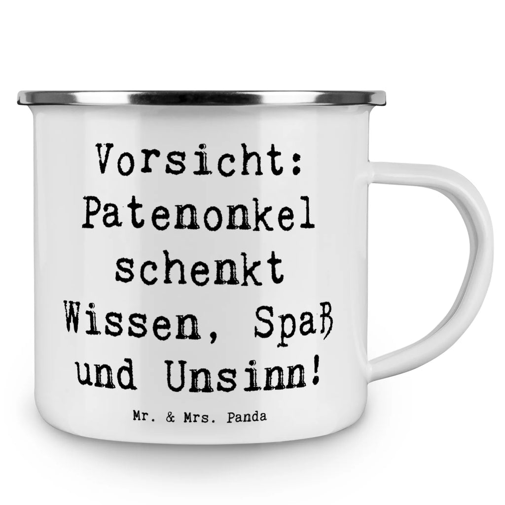 Enamel camping mug Saying Vorsicht: Patenonkel schenkt Wissen, Spaß und Unsinn! Tasse Emaille, Reisebecher, Becher, Emaille Becher, Teebecher, metallbecher, Kaffeebecher, Tasse, Trinkbecher, Emaille Tasse, Teetasse, reisetasse, Blechtasse, Campingtasse, Metalltasse, emaillebecher, wanderbecher, blechbecher, becher emaille, wandertasse, Campingbecher, Kaffeetasse, Emailletasse, Pott, Muttertag, Vatertag, Mama, Papa, Oma, Opa, Familie, Schwester, Bruder