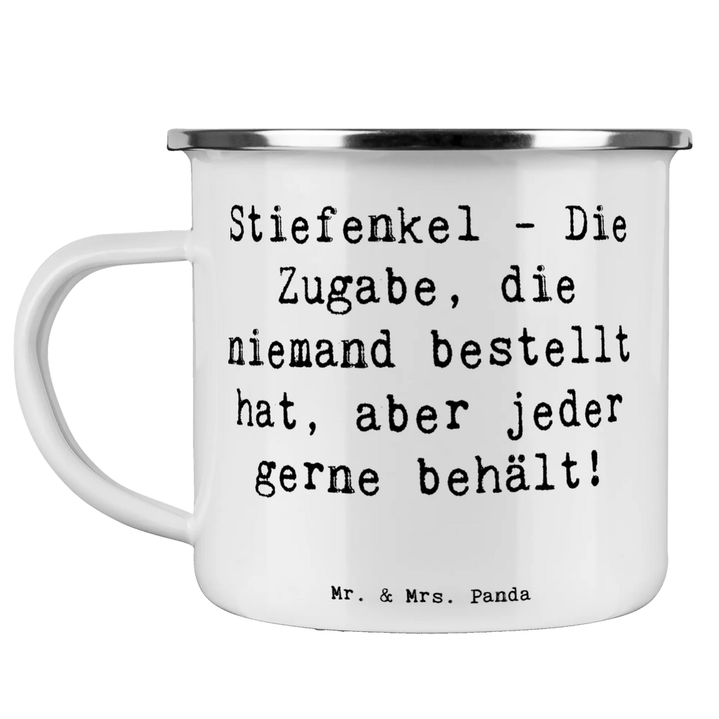 Enamel camping mug Saying Stiefenkel - Die Zugabe, die niemand bestellt hat, aber jeder gerne behält! Metalltasse, reisetasse, blechbecher, Kaffeetasse, Tasse Emaille, Blechtasse, Tasse, Pott, Trinkbecher, Emaille Becher, Kaffeebecher, wanderbecher, wandertasse, Campingbecher, metallbecher, becher emaille, Reisebecher, Emaille Tasse, Teebecher, Teetasse, Emailletasse, Becher, Campingtasse, emaillebecher, Muttertag, Vatertag, Mama, Papa, Oma, Opa, Familie, Schwester, Bruder