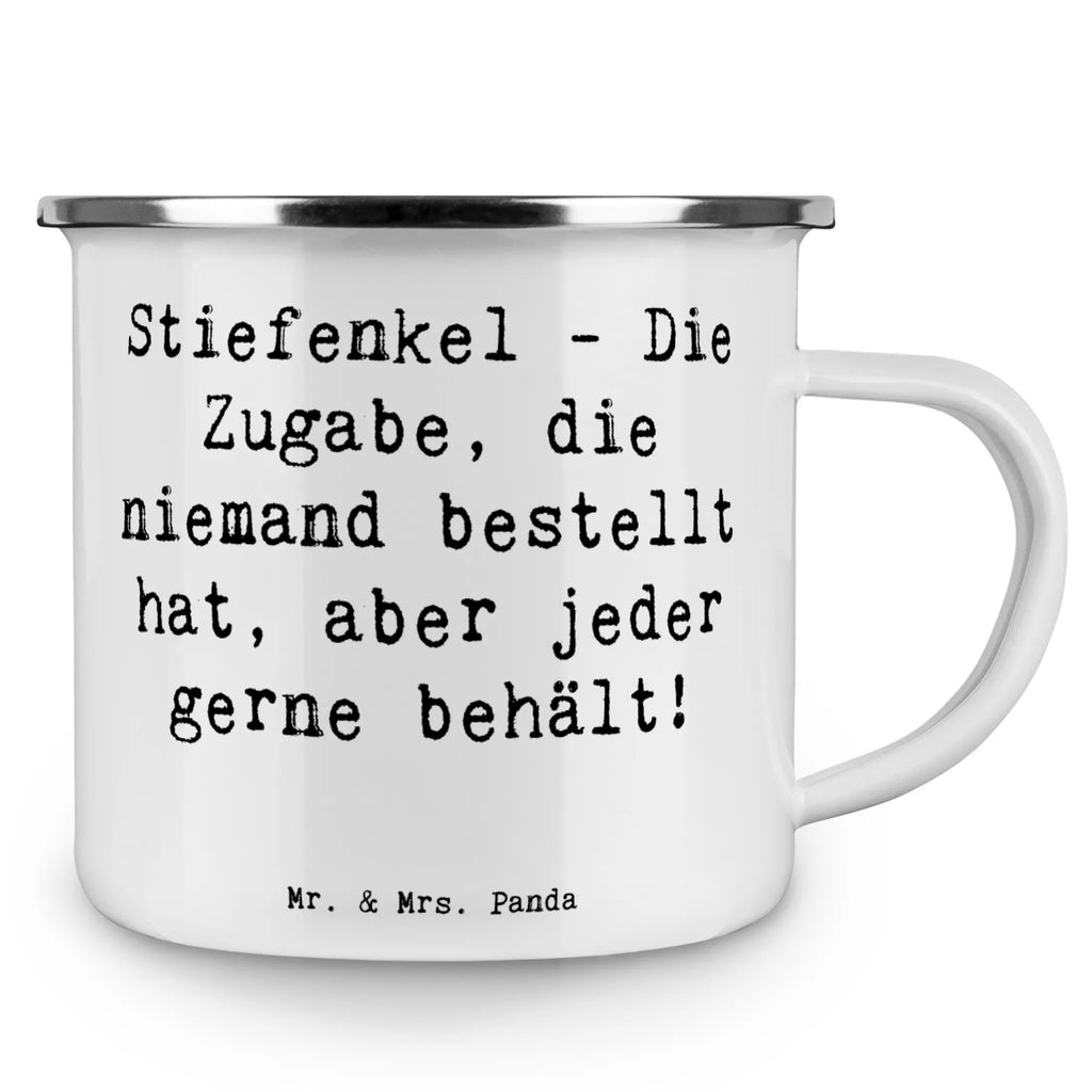 Enamel camping mug Saying Stiefenkel - Die Zugabe, die niemand bestellt hat, aber jeder gerne behält! Metalltasse, reisetasse, blechbecher, Kaffeetasse, Tasse Emaille, Blechtasse, Tasse, Pott, Trinkbecher, Emaille Becher, Kaffeebecher, wanderbecher, wandertasse, Campingbecher, metallbecher, becher emaille, Reisebecher, Emaille Tasse, Teebecher, Teetasse, Emailletasse, Becher, Campingtasse, emaillebecher, Muttertag, Vatertag, Mama, Papa, Oma, Opa, Familie, Schwester, Bruder