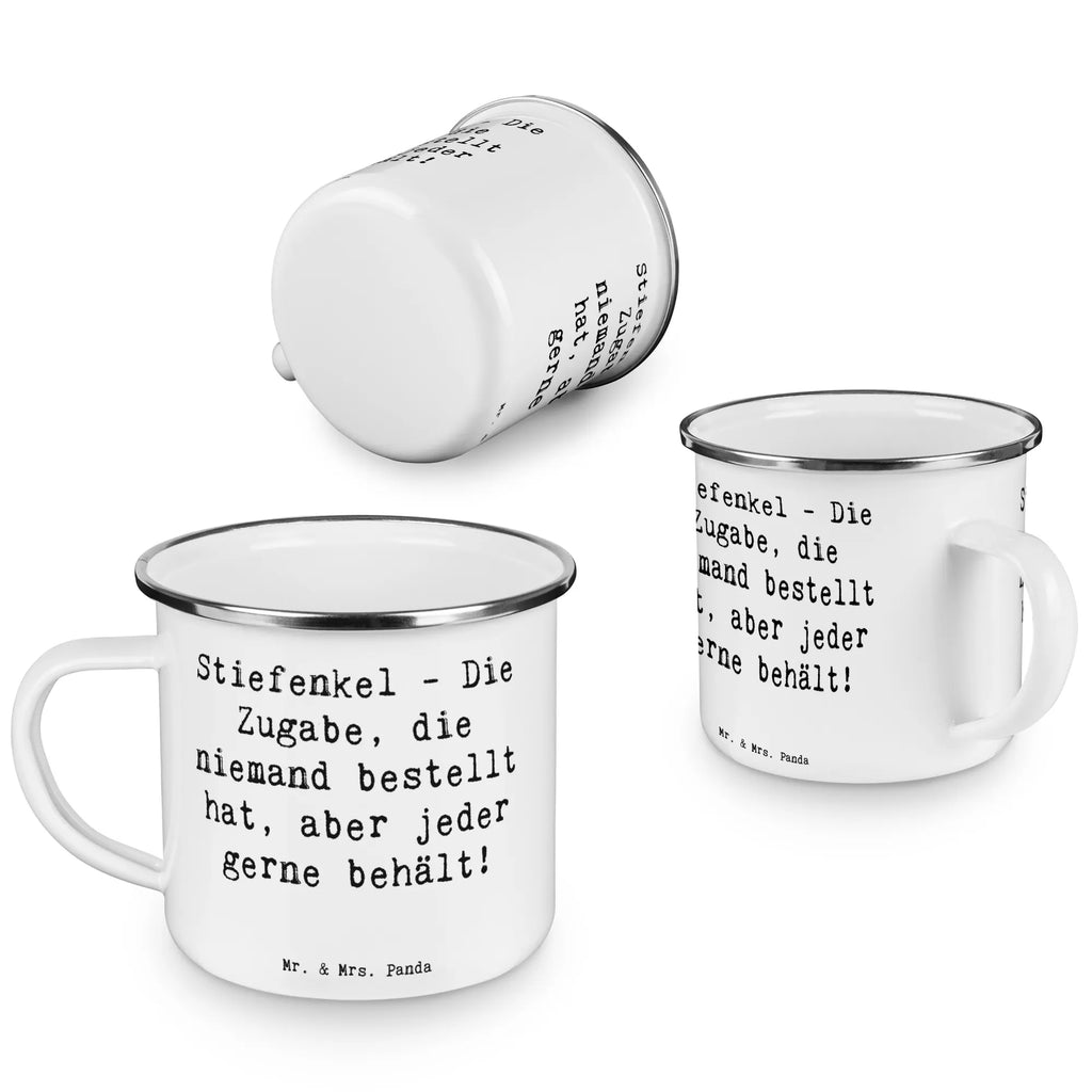 Enamel camping mug Saying Stiefenkel - Die Zugabe, die niemand bestellt hat, aber jeder gerne behält! Metalltasse, reisetasse, blechbecher, Kaffeetasse, Tasse Emaille, Blechtasse, Tasse, Pott, Trinkbecher, Emaille Becher, Kaffeebecher, wanderbecher, wandertasse, Campingbecher, metallbecher, becher emaille, Reisebecher, Emaille Tasse, Teebecher, Teetasse, Emailletasse, Becher, Campingtasse, emaillebecher, Muttertag, Vatertag, Mama, Papa, Oma, Opa, Familie, Schwester, Bruder