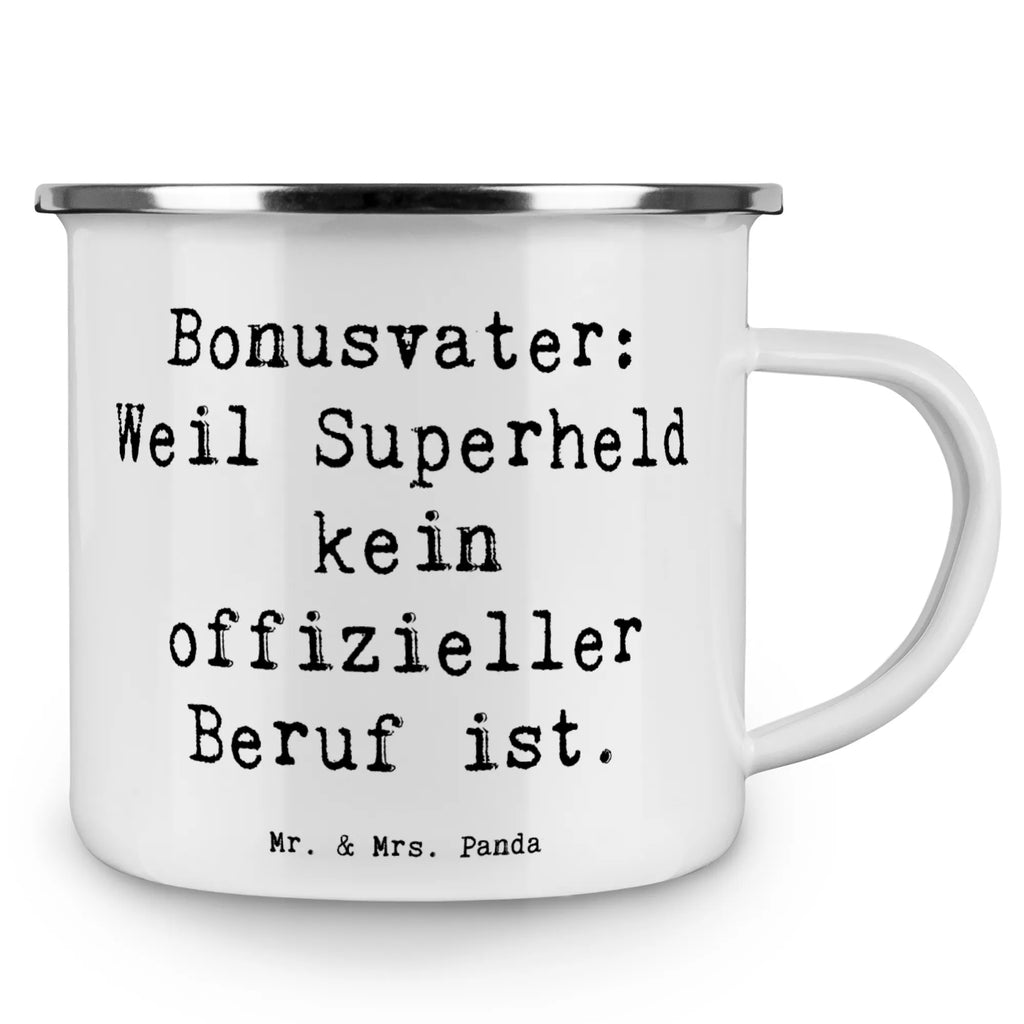 Enamel camping mug Saying Bonusvater: Weil Superheld kein offizieller Beruf ist. Trinkbecher, Tasse Emaille, Teebecher, Campingtasse, wandertasse, Campingbecher, Metalltasse, Blechtasse, reisetasse, metallbecher, emaillebecher, Emailletasse, Becher, Tasse, blechbecher, becher emaille, Teetasse, Kaffeebecher, Reisebecher, Kaffeetasse, Emaille Becher, wanderbecher, Emaille Tasse, Pott, Muttertag, Vatertag, Mama, Papa, Oma, Opa, Familie, Schwester, Bruder