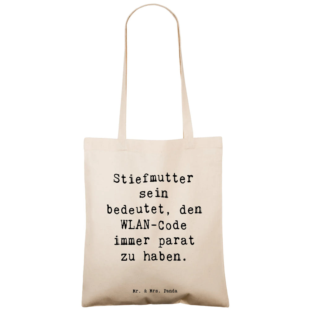 Tote bag Saying Stiefmutter sein bedeutet, den WLAN-Code immer parat zu haben. Beuteltasche, Beutel, Einkaufstasche, Jutebeutel, Stoffbeutel, Tasche, Shopper, Umhängetasche, Strandtasche, Schultertasche, Stofftasche, Tragetasche, Badetasche, Jutetasche, Einkaufstüte, Laptoptasche, Familie, Vatertag, Muttertag, Bruder, Schwester, Mama, Papa, Oma, Opa
