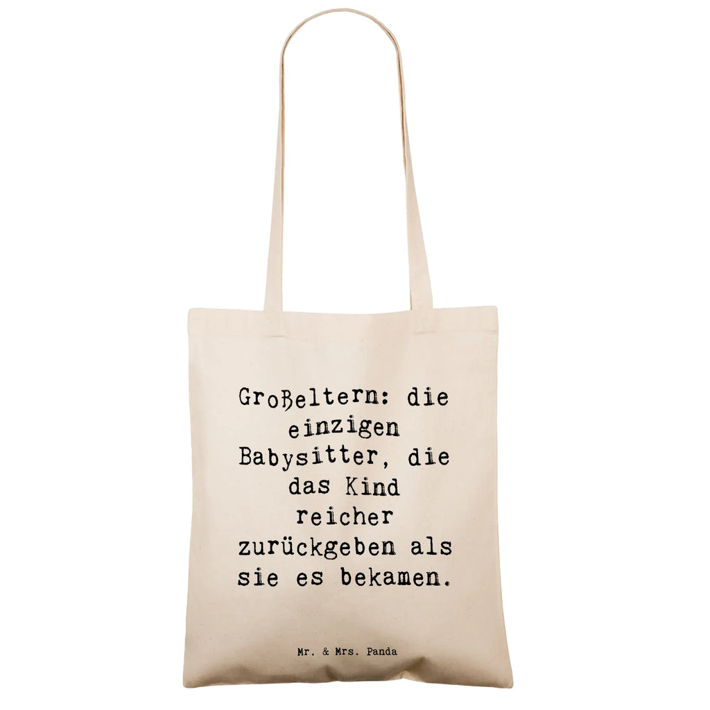 Tote bag Saying Großeltern: die einzigen Babysitter, die das Kind reicher zurückgeben als sie es bekamen. Beuteltasche, Beutel, Einkaufstasche, Jutebeutel, Stoffbeutel, Tasche, Shopper, Umhängetasche, Strandtasche, Schultertasche, Stofftasche, Tragetasche, Badetasche, Jutetasche, Einkaufstüte, Laptoptasche, Familie, Vatertag, Muttertag, Bruder, Schwester, Mama, Papa, Oma, Opa