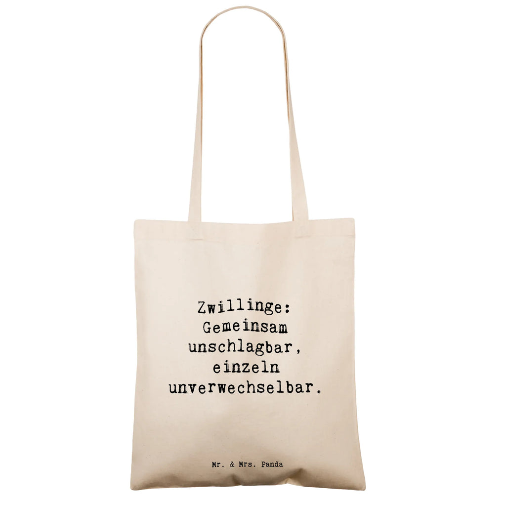 Tote bag Saying Zwillinge: Gemeinsam unschlagbar, einzeln unverwechselbar. Beuteltasche, Beutel, Einkaufstasche, Jutebeutel, Stoffbeutel, Tasche, Shopper, Umhängetasche, Strandtasche, Schultertasche, Stofftasche, Tragetasche, Badetasche, Jutetasche, Einkaufstüte, Laptoptasche, Familie, Vatertag, Muttertag, Bruder, Schwester, Mama, Papa, Oma, Opa