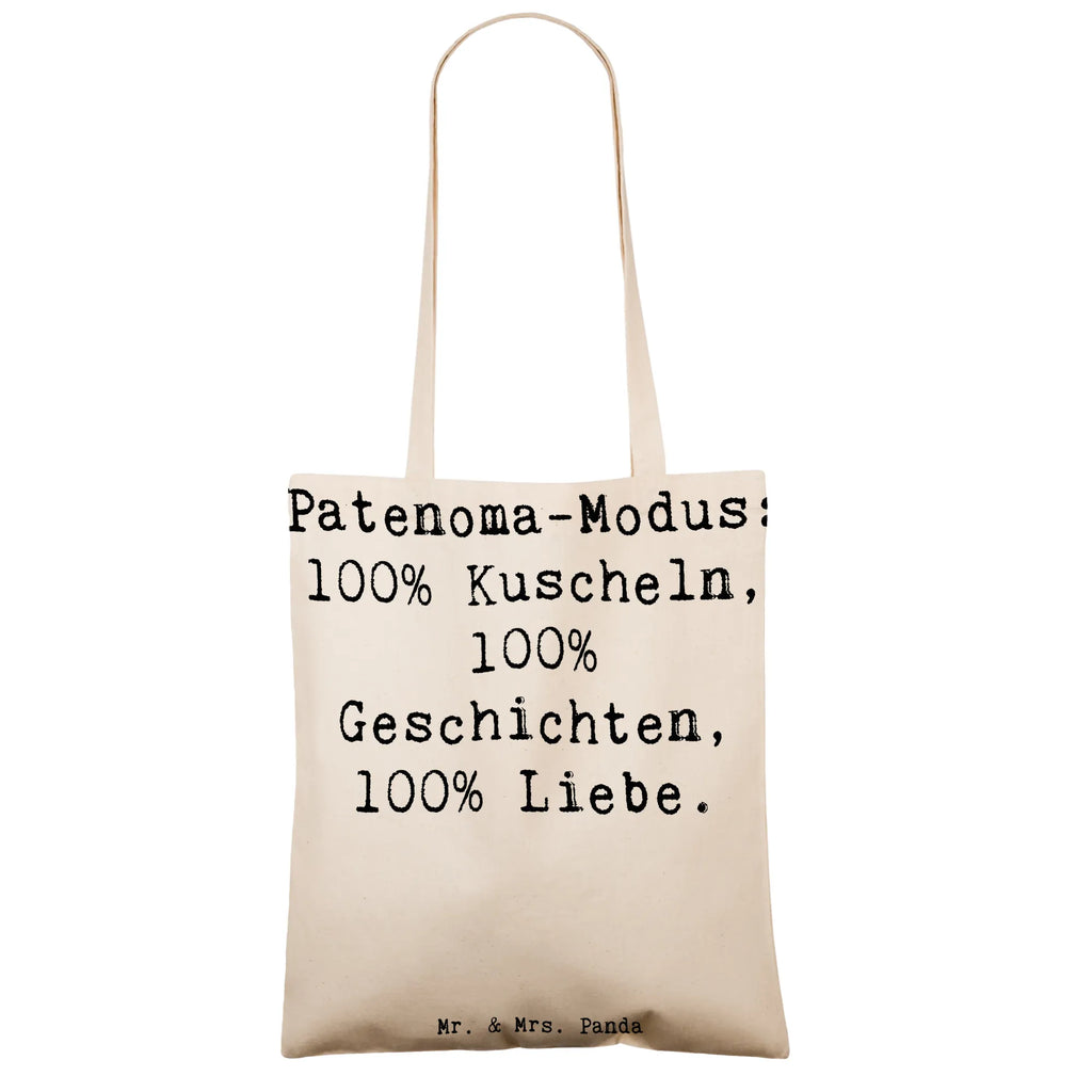 Tote bag Saying Patenoma-Modus: 100% Kuscheln, 100% Geschichten, 100% Liebe. Beuteltasche, Beutel, Einkaufstasche, Jutebeutel, Stoffbeutel, Tasche, Shopper, Umhängetasche, Strandtasche, Schultertasche, Stofftasche, Tragetasche, Badetasche, Jutetasche, Einkaufstüte, Laptoptasche, Familie, Vatertag, Muttertag, Bruder, Schwester, Mama, Papa, Oma, Opa