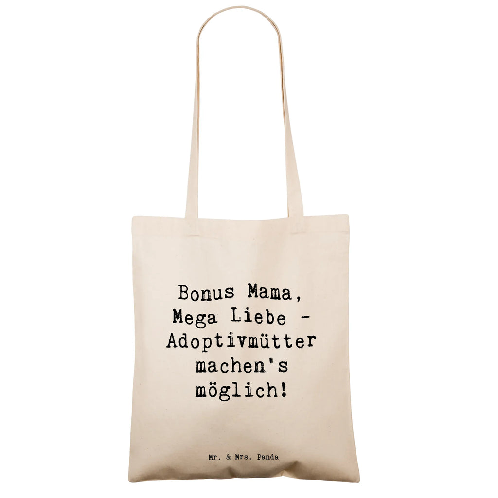 Tote bag Saying Bonus Mama, Mega Liebe - Adoptivmütter machen’s möglich! Beuteltasche, Beutel, Einkaufstasche, Jutebeutel, Stoffbeutel, Tasche, Shopper, Umhängetasche, Strandtasche, Schultertasche, Stofftasche, Tragetasche, Badetasche, Jutetasche, Einkaufstüte, Laptoptasche, Familie, Vatertag, Muttertag, Bruder, Schwester, Mama, Papa, Oma, Opa