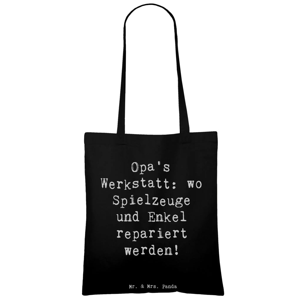 Tote bag Saying Opa's Werkstatt: wo Spielzeuge und Enkel repariert werden! Beuteltasche, Beutel, Einkaufstasche, Jutebeutel, Stoffbeutel, Tasche, Shopper, Umhängetasche, Strandtasche, Schultertasche, Stofftasche, Tragetasche, Badetasche, Jutetasche, Einkaufstüte, Laptoptasche, Familie, Vatertag, Muttertag, Bruder, Schwester, Mama, Papa, Oma, Opa
